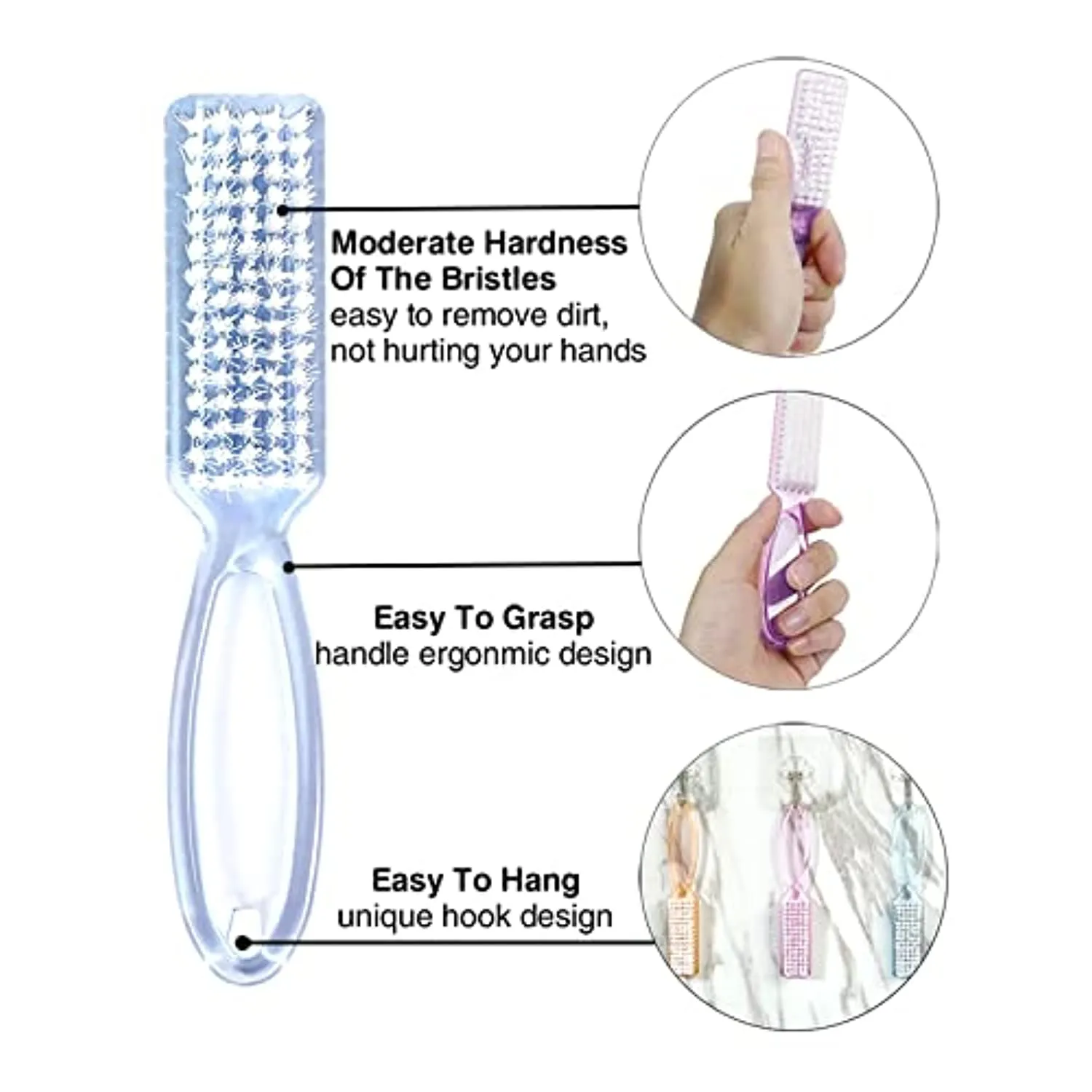 CAIRIAC 10PCS Nail Brush Cleaner, Fingernail Brush with Handle Grip, Nail Scrub Brush for Cleaning Toes and Nails Cleaner, Suitable for Men and Women