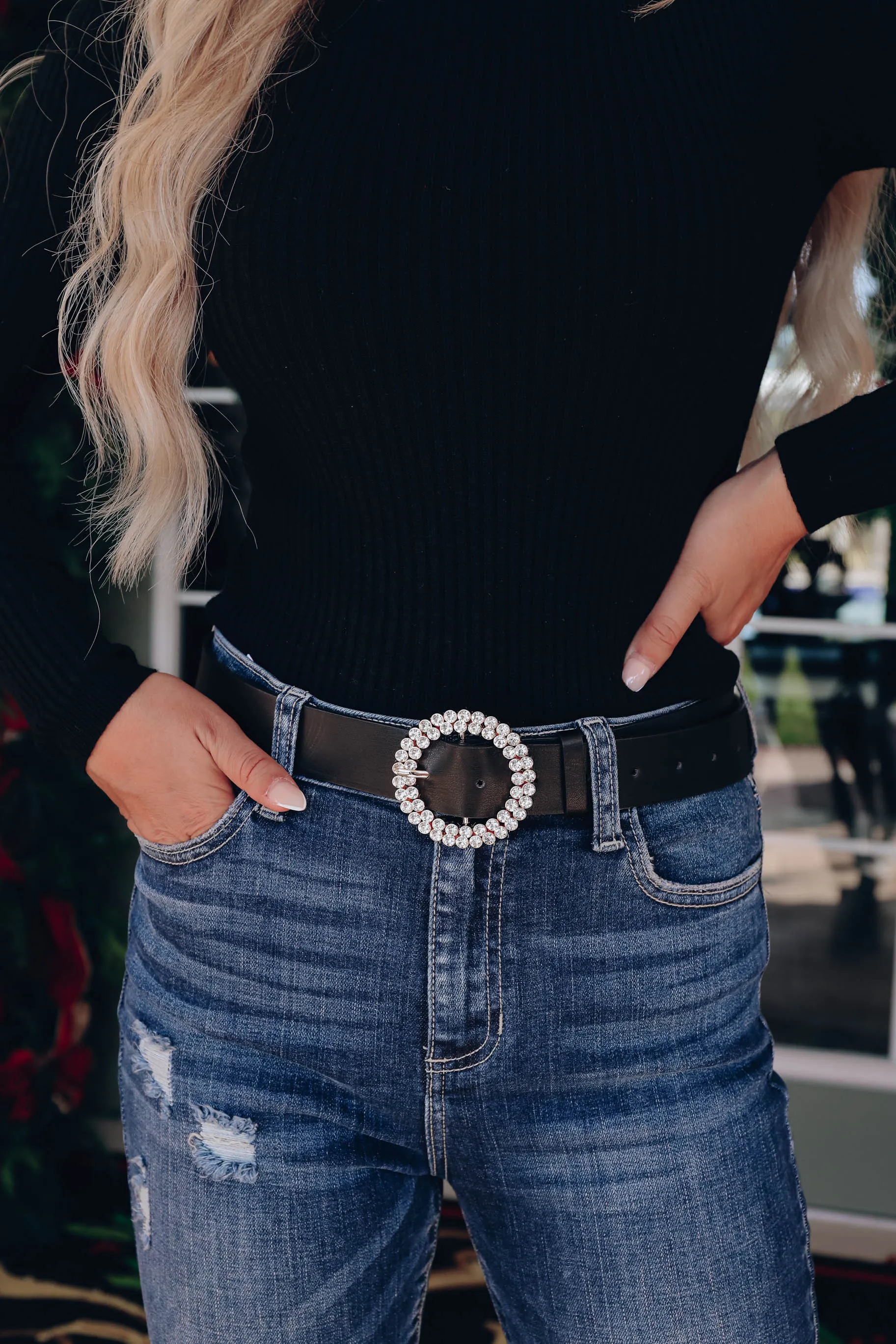 Camina Rhinestone Belt - Black