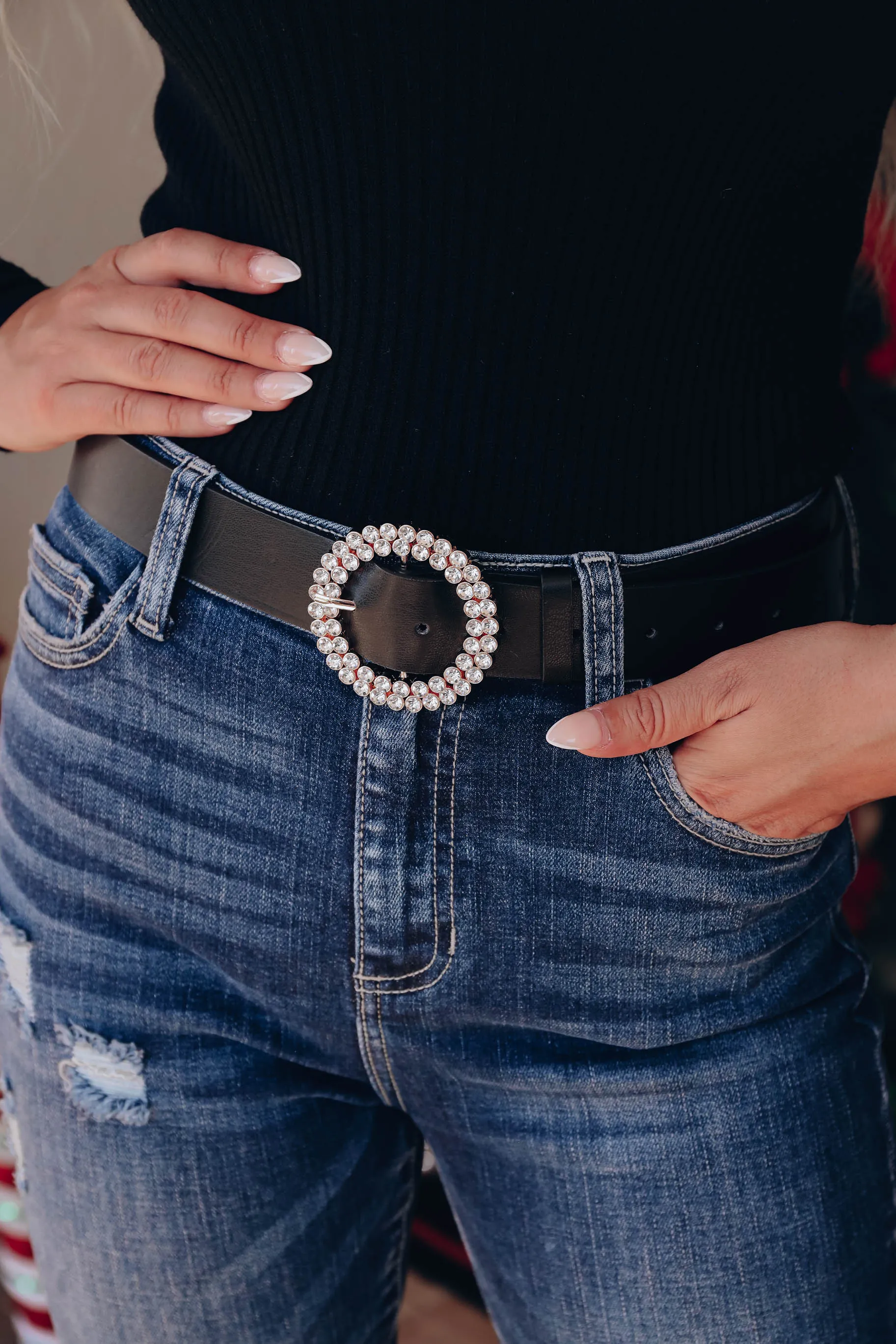 Camina Rhinestone Belt - Black
