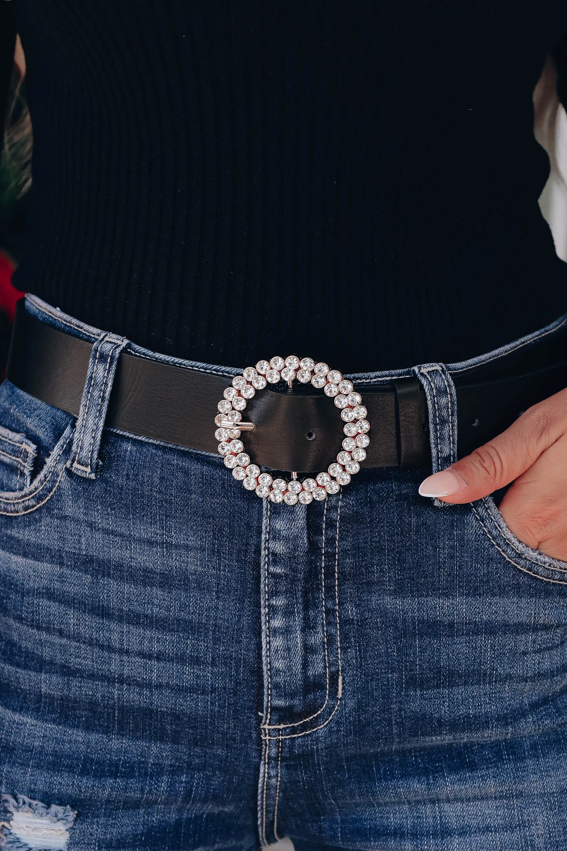 Camina Rhinestone Belt - Black