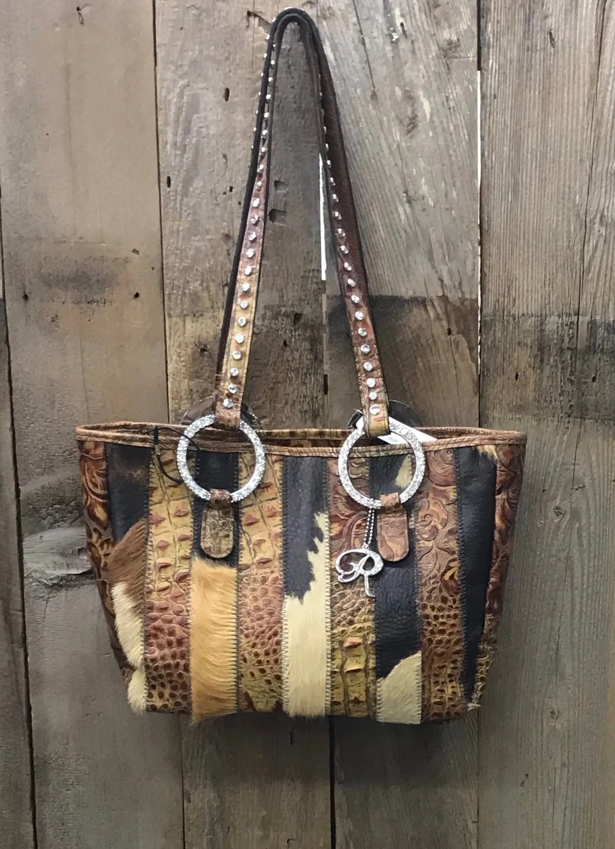 Caramel Brindle Swarovski Crystal Strip Handbag