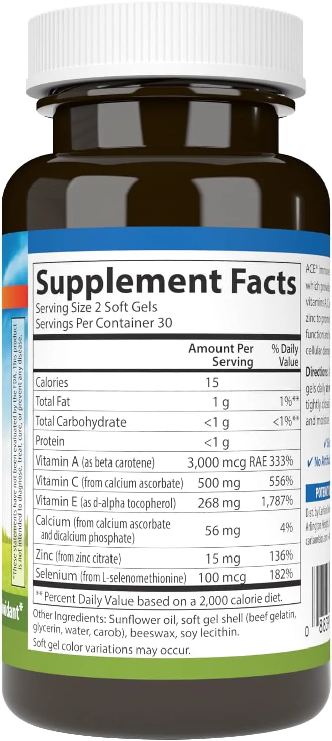 Carlson - ACES   Zn, Vitamins A, C, E   Selenium & Zinc, Cellular Health & Immune Support, Antioxidant, 60 Softgels