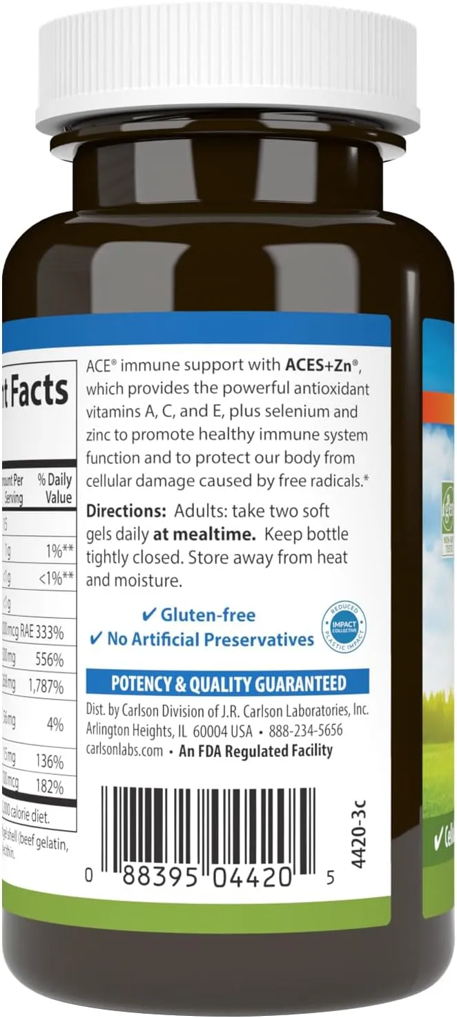 Carlson - ACES   Zn, Vitamins A, C, E   Selenium & Zinc, Cellular Health & Immune Support, Antioxidant, 60 Softgels