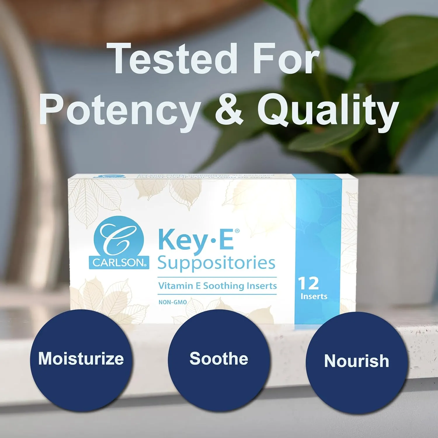 Carlson - Key-E Suppositories, 30 IU Vitamin E Suppository, Lubricates Dry Areas, Treatment for Women and Men, Vaginal & Rectal, 12 Count