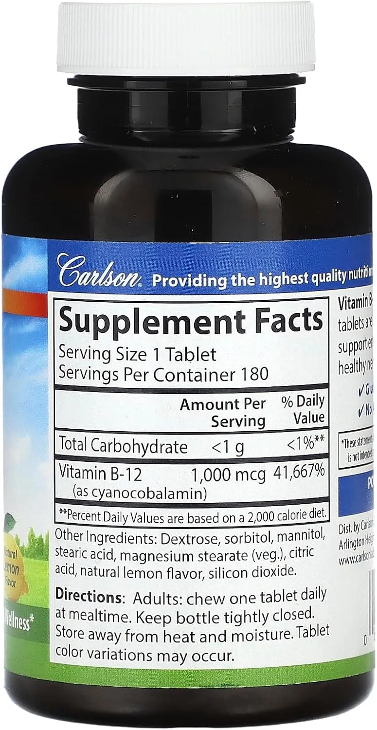 Carlson Labs B-12-SL, 1000mcg, 180 Chewable Tablets