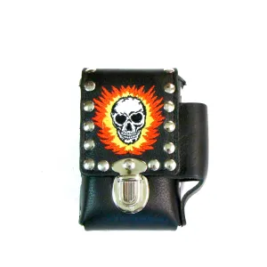 CC507-DD  Studded Embroidered Cigarette Case- Flaming Skull