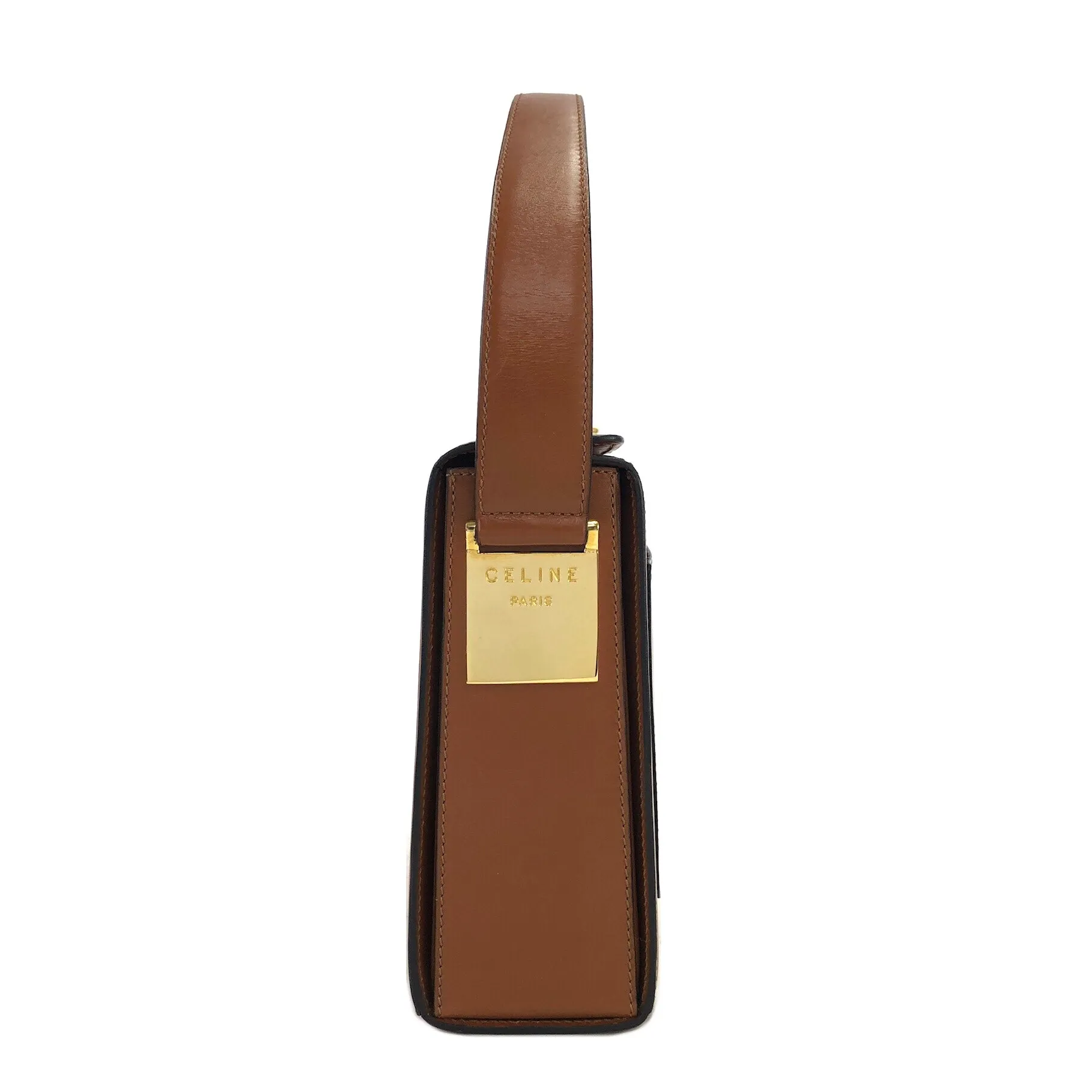 CELINE Gancini Logo Box Handbag Brown Vintage Old CELINE yv5uv8