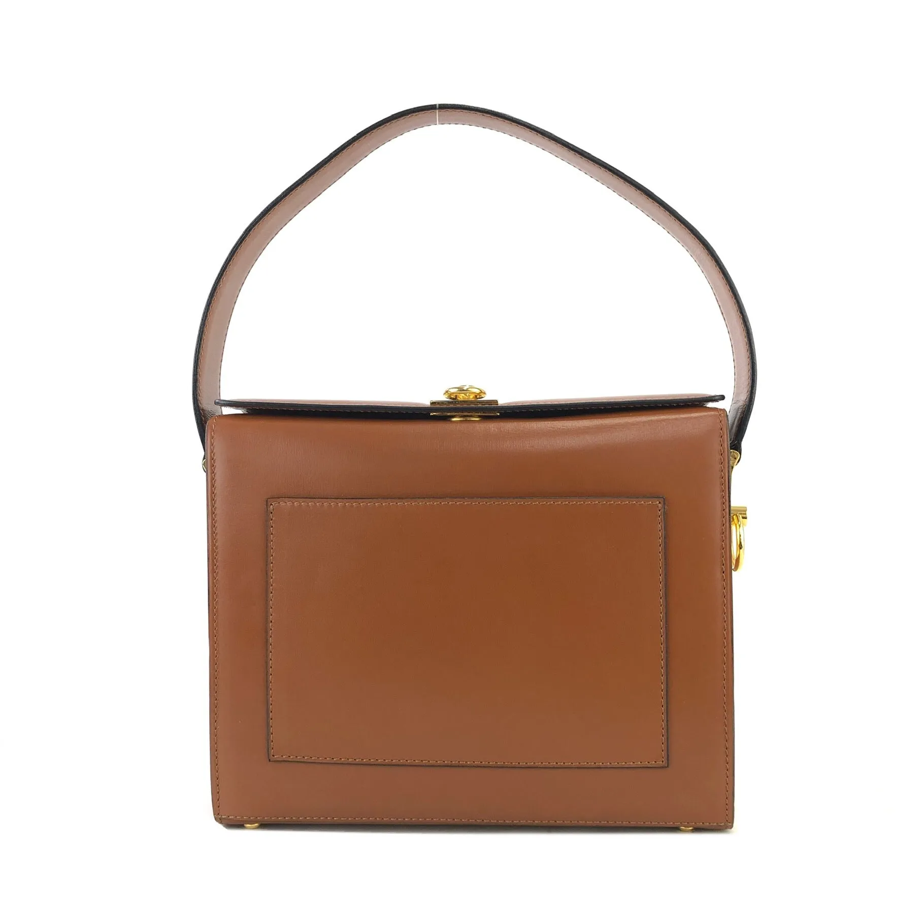 CELINE Gancini Logo Box Handbag Brown Vintage Old CELINE yv5uv8