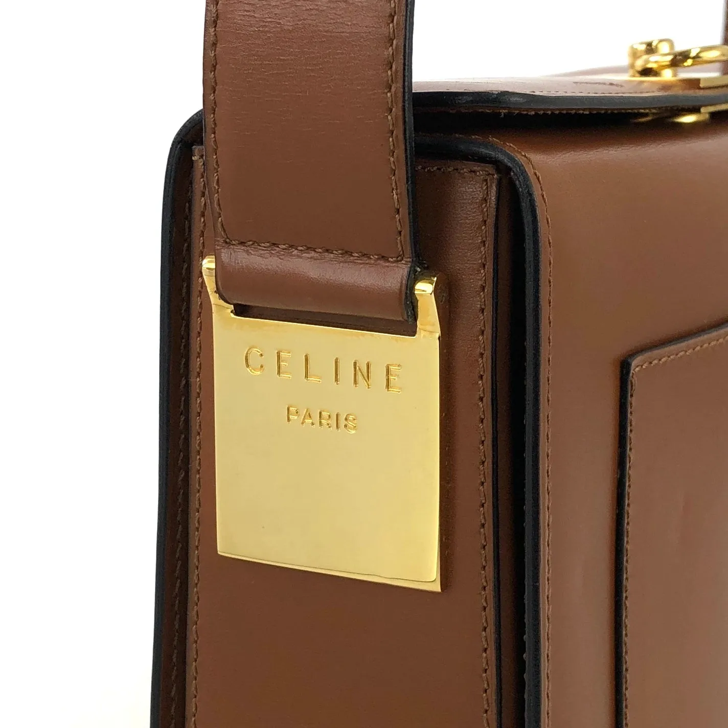 CELINE Gancini Logo Box Handbag Brown Vintage Old CELINE yv5uv8
