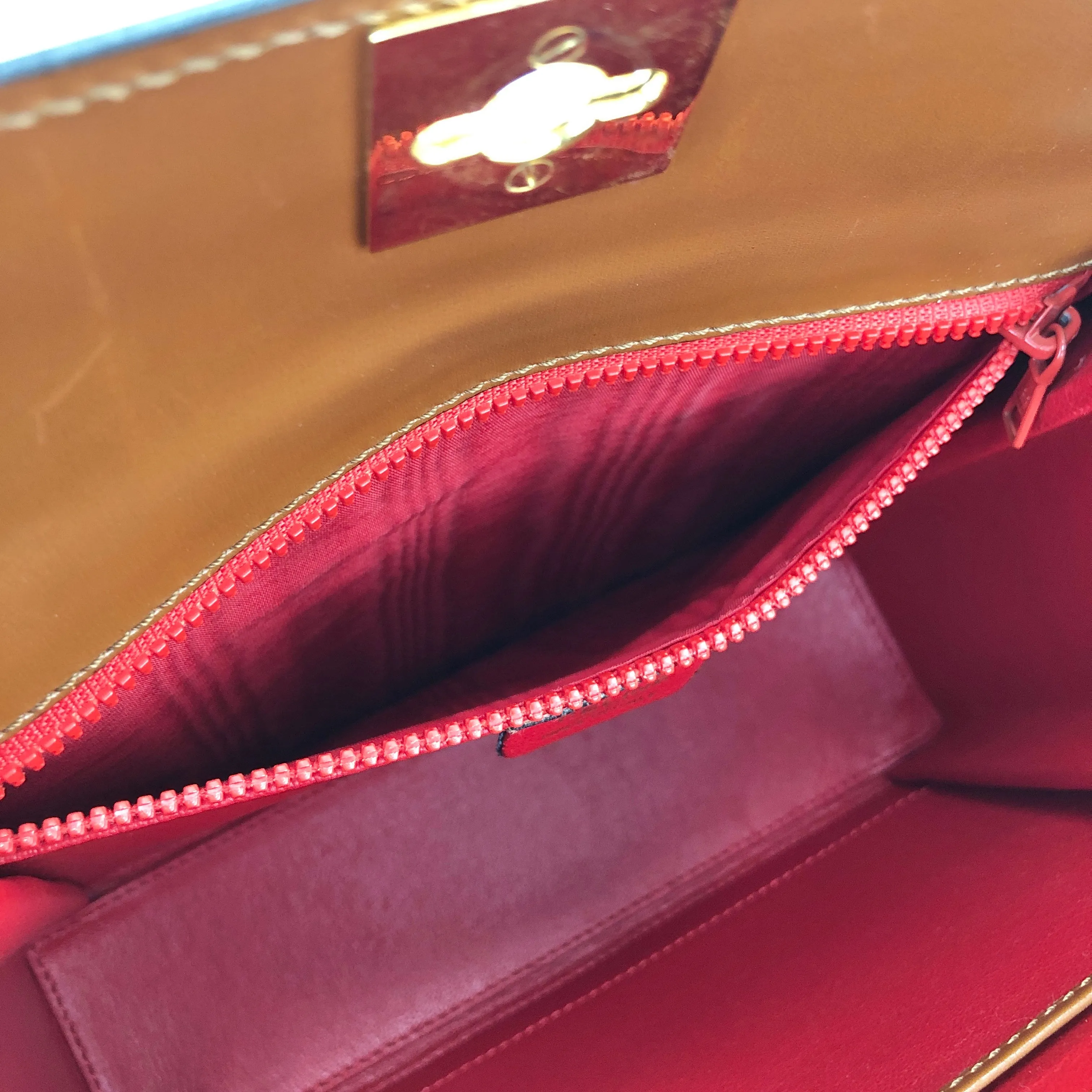 CELINE Gancini Logo Box Handbag Brown Vintage Old CELINE yv5uv8