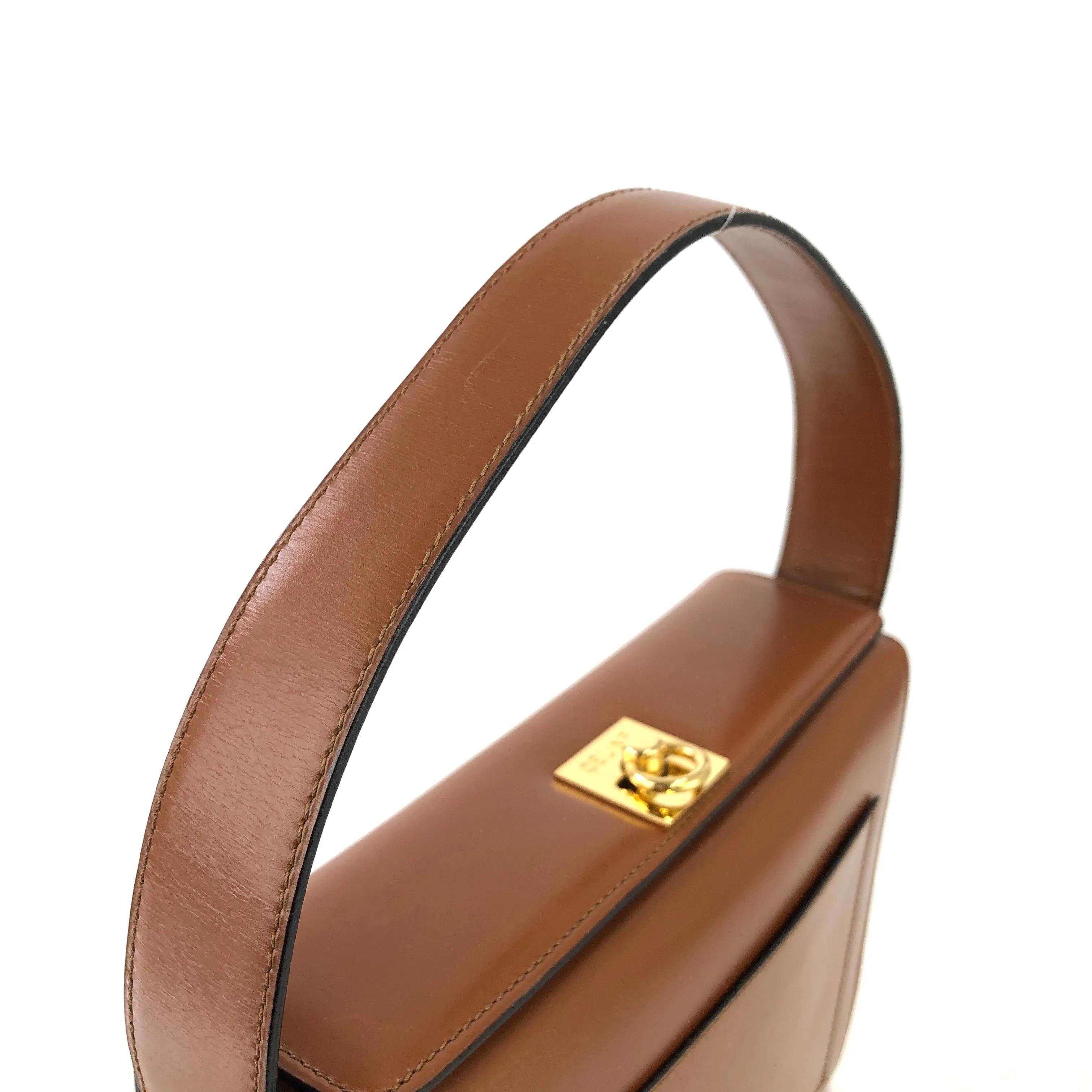 CELINE Gancini Logo Box Handbag Brown Vintage Old CELINE yv5uv8