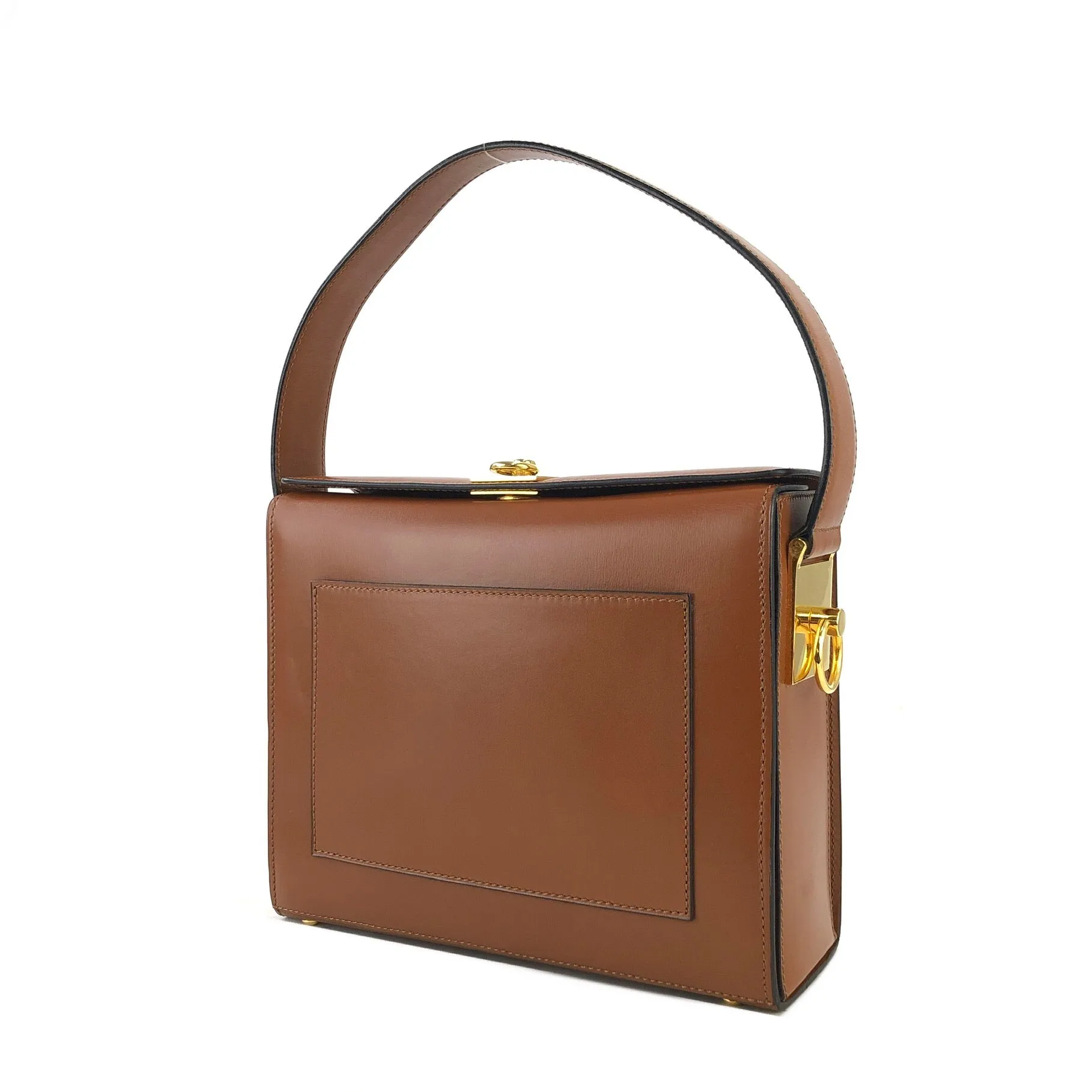 CELINE Gancini Logo Box Handbag Brown Vintage Old CELINE yv5uv8