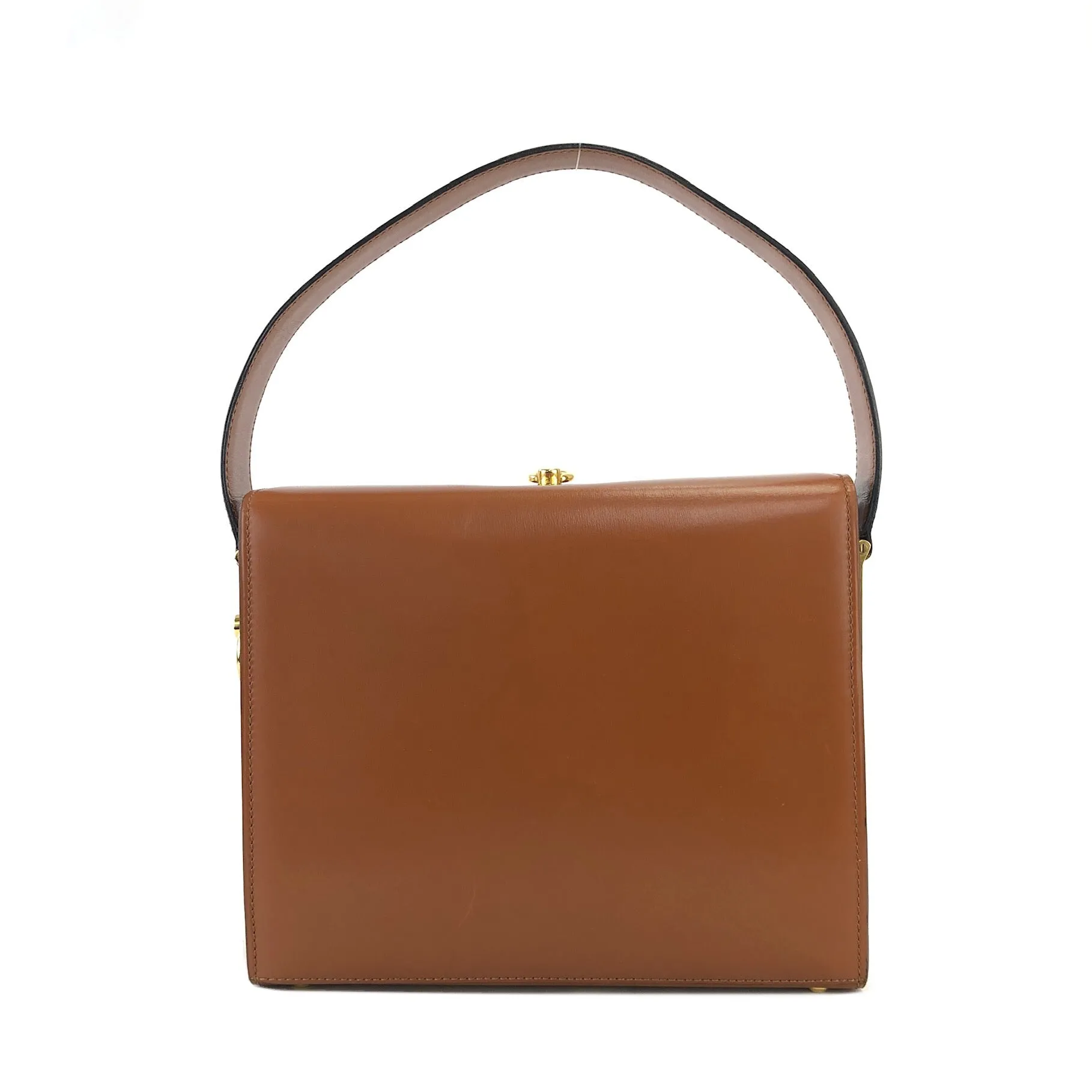 CELINE Gancini Logo Box Handbag Brown Vintage Old CELINE yv5uv8