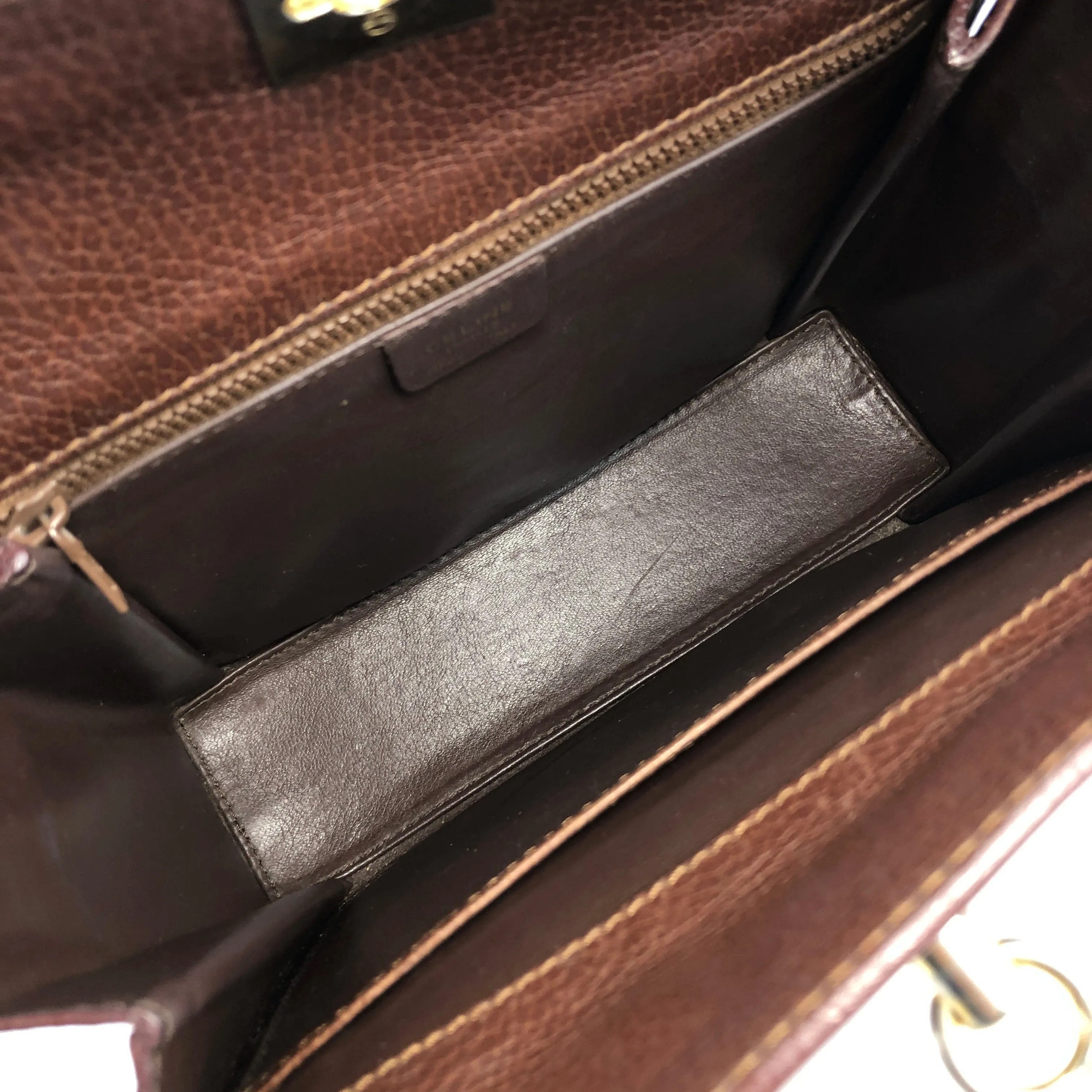 CELINE Gancini Logo Motif Square Leather Handbag Brown Vintage e8kt7d