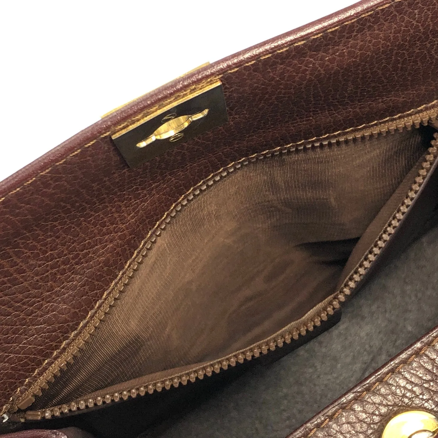 CELINE Gancini Logo Motif Square Leather Handbag Brown Vintage e8kt7d