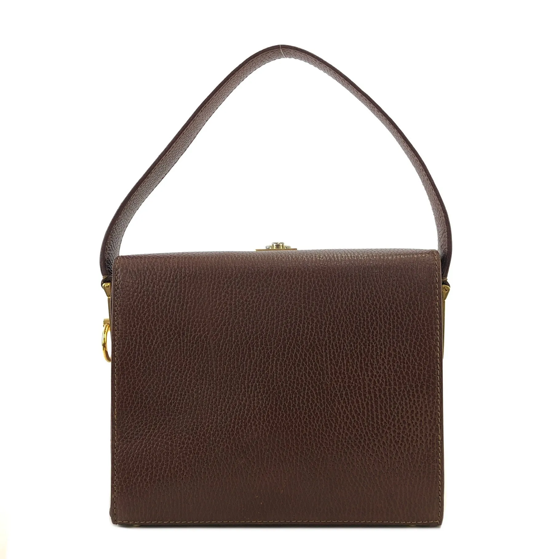 CELINE Gancini Logo Motif Square Leather Handbag Brown Vintage e8kt7d