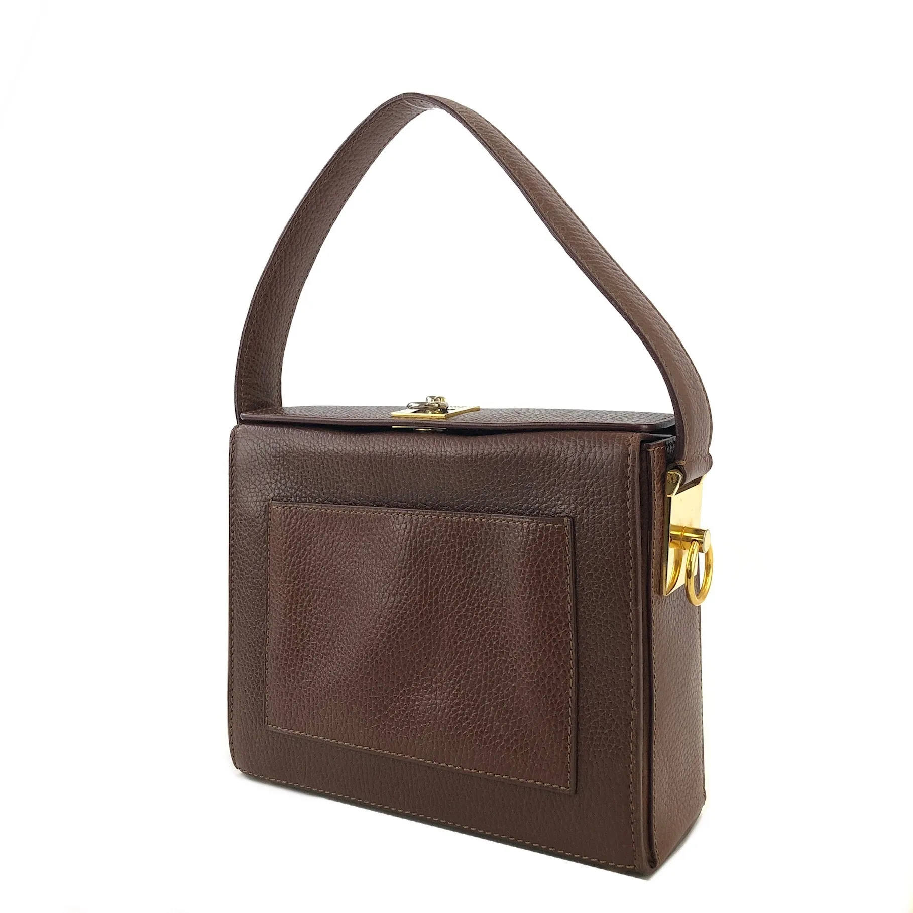 CELINE Gancini Logo Motif Square Leather Handbag Brown Vintage e8kt7d