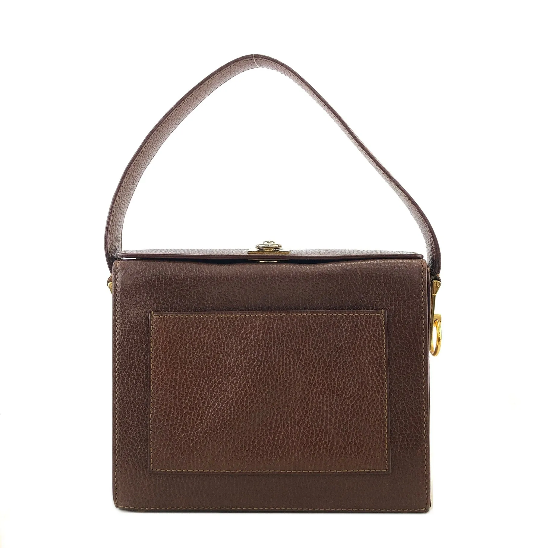 CELINE Gancini Logo Motif Square Leather Handbag Brown Vintage e8kt7d
