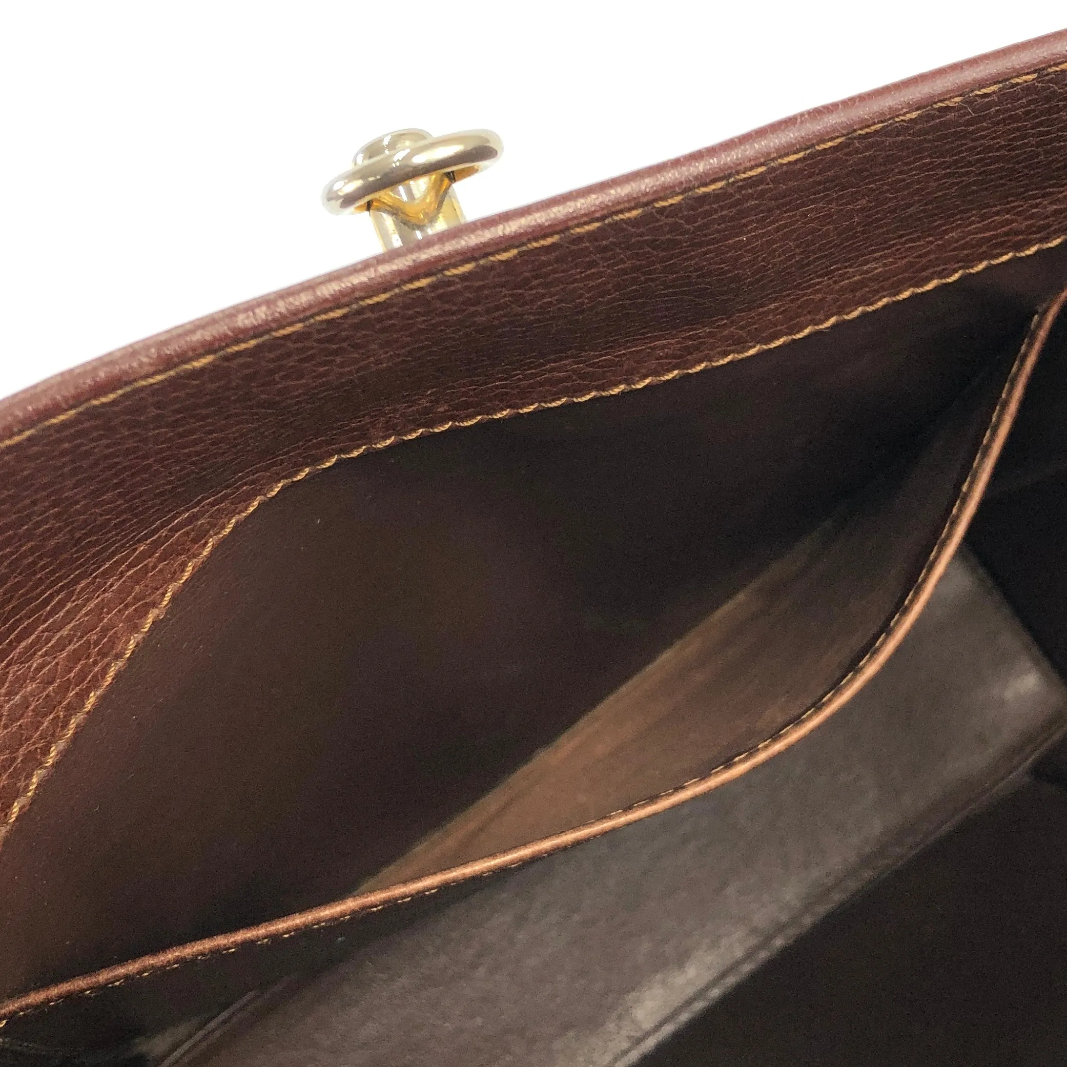 CELINE Gancini Logo Motif Square Leather Handbag Brown Vintage e8kt7d
