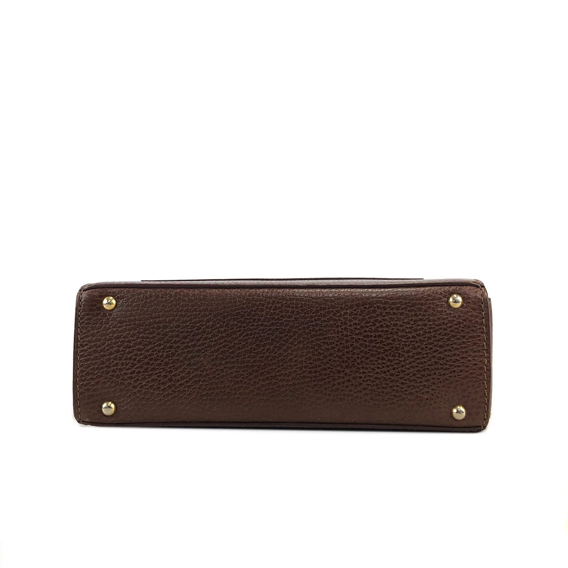 CELINE Gancini Logo Motif Square Leather Handbag Brown Vintage e8kt7d