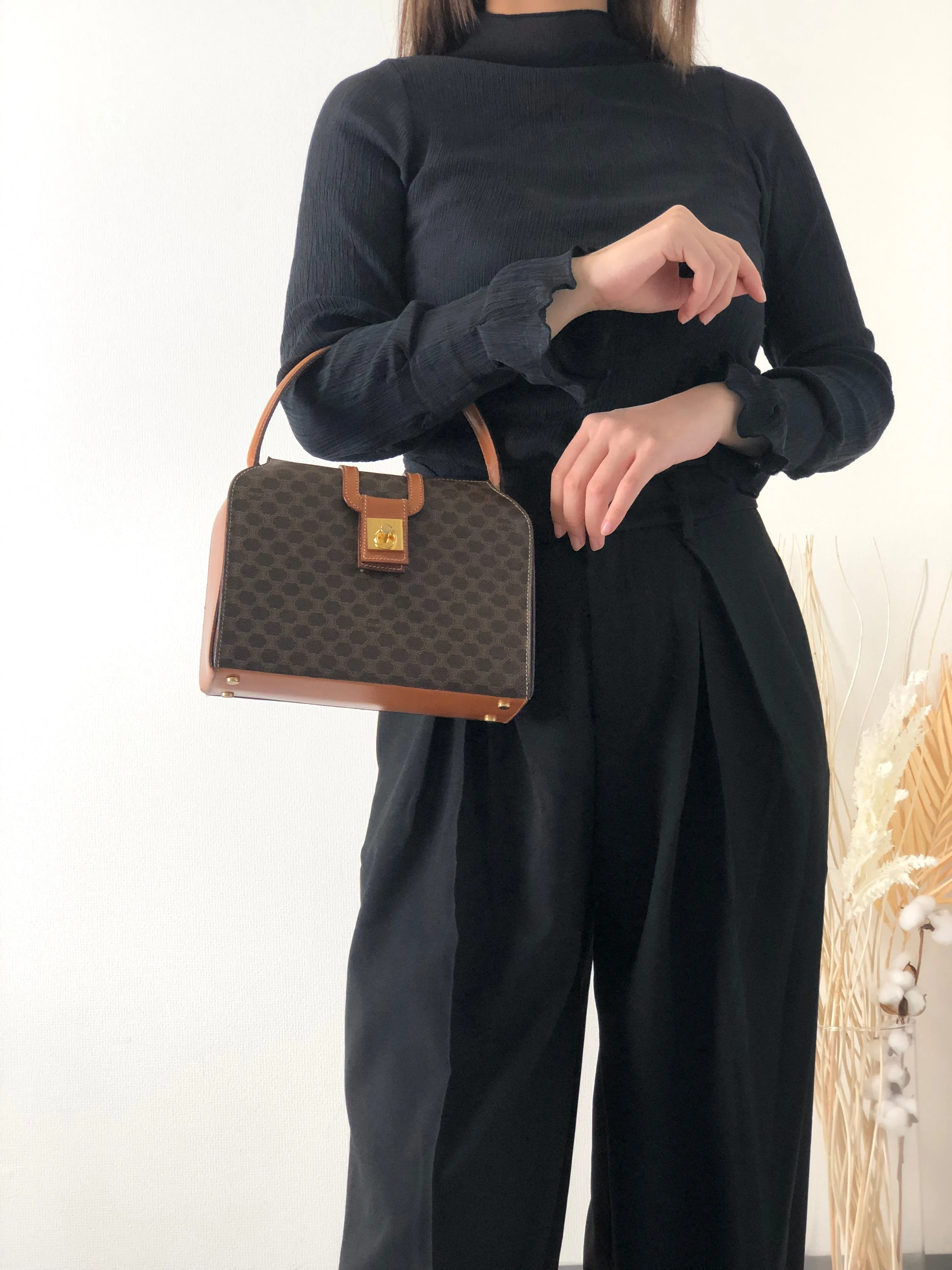 CELINE Macadam Gancini Handbag Brown Vintage 4zzjv7