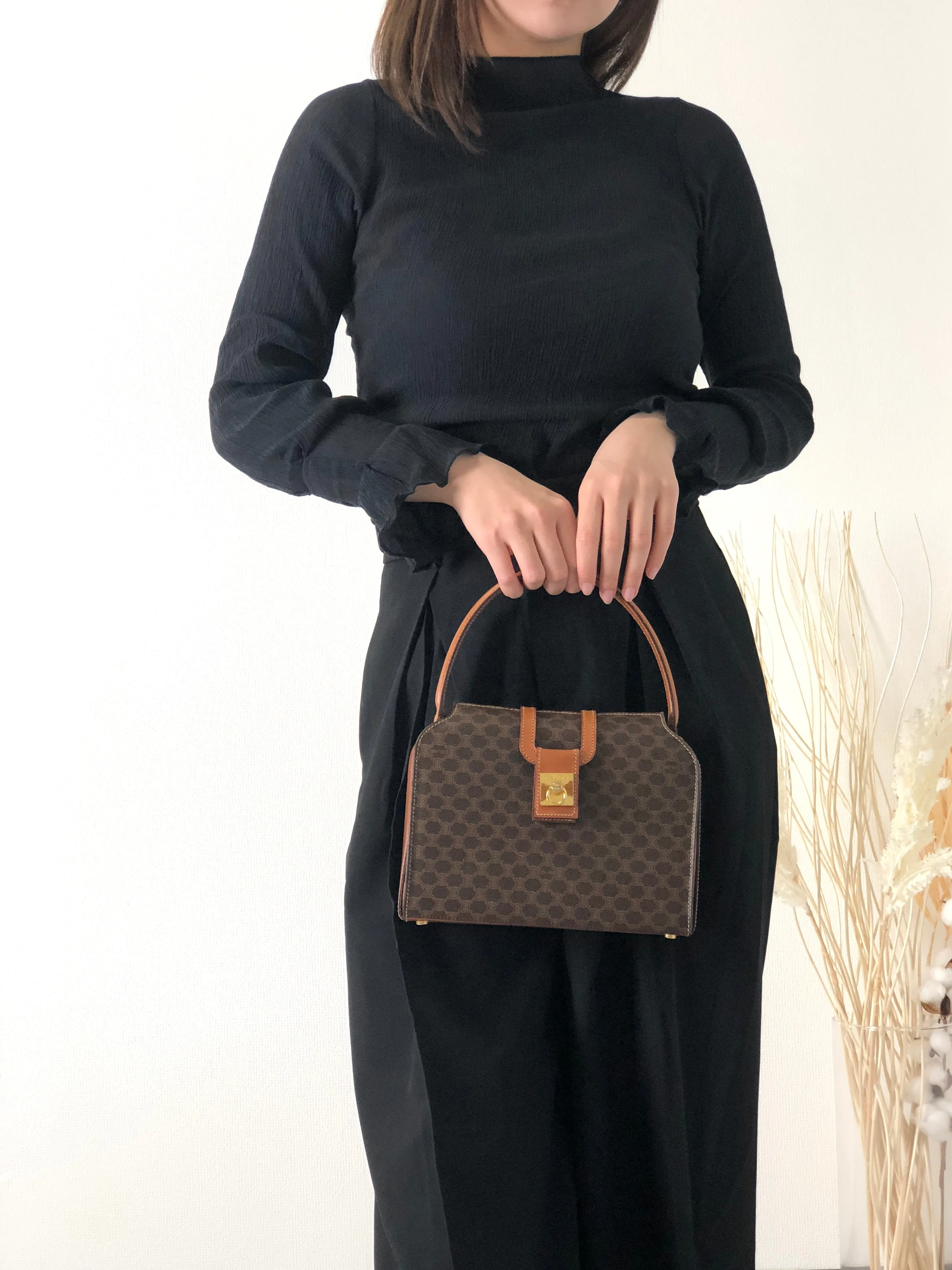 CELINE Macadam Gancini Handbag Brown Vintage 4zzjv7