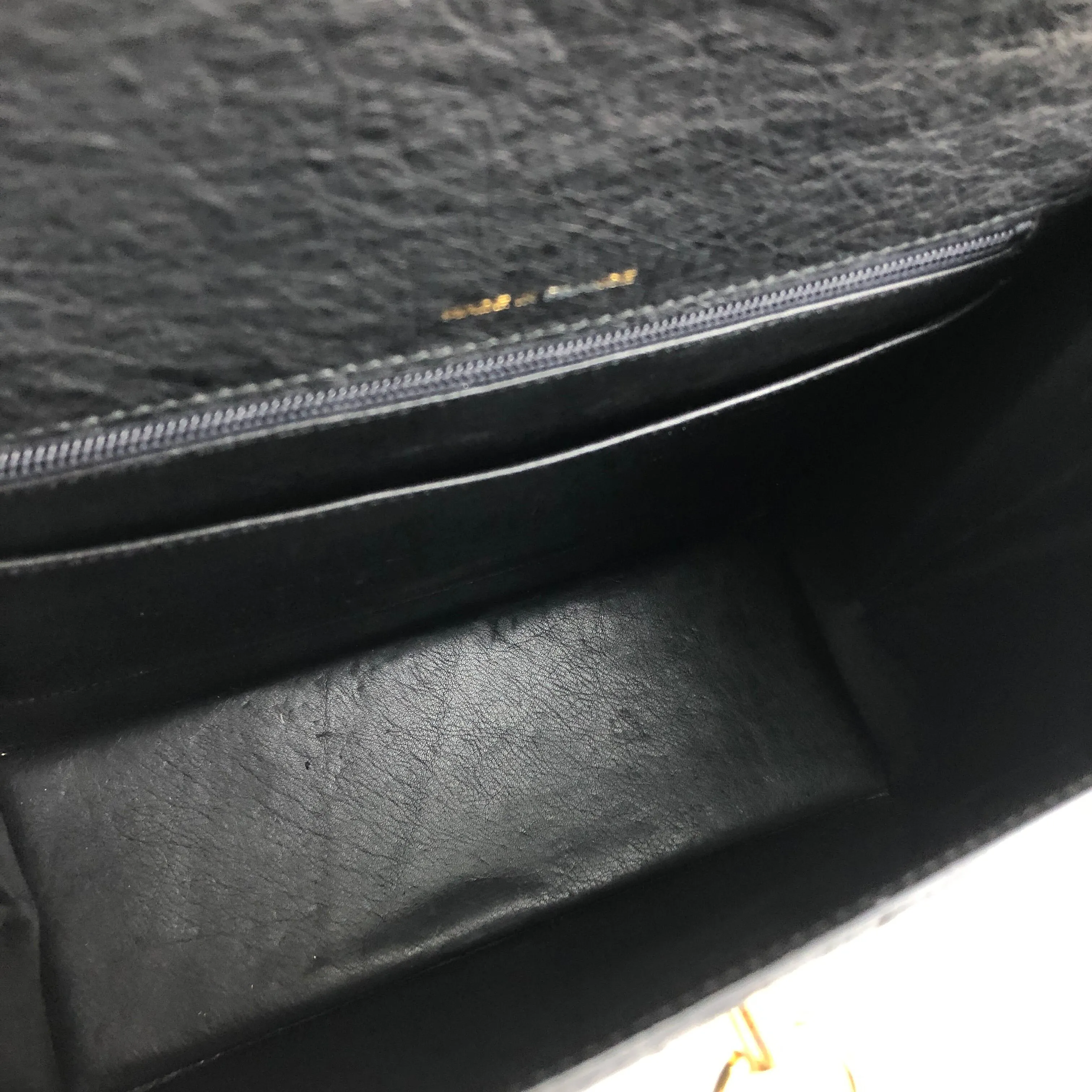 CELINE Mantel Chain Gancini Ostrich Leather Kelly Handbag Black Vintage Old CELINE auwsc2