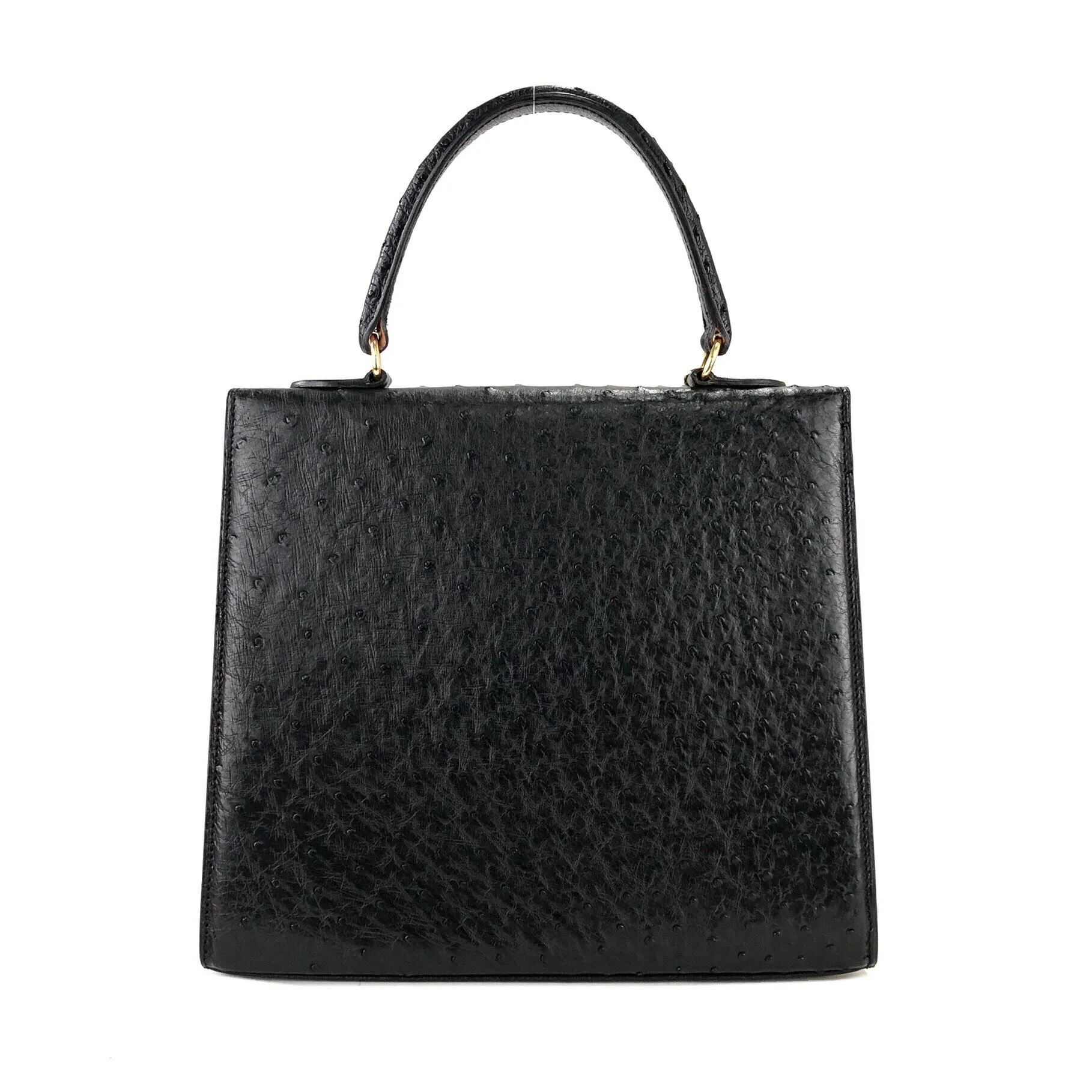 CELINE Mantel Chain Gancini Ostrich Leather Kelly Handbag Black Vintage Old CELINE auwsc2