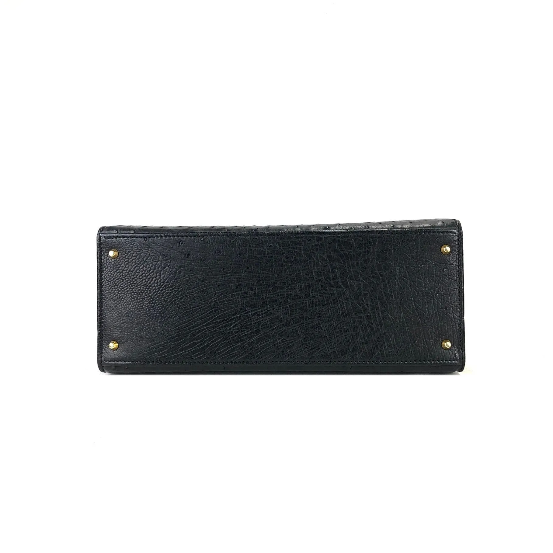 CELINE Mantel Chain Gancini Ostrich Leather Kelly Handbag Black Vintage Old CELINE auwsc2