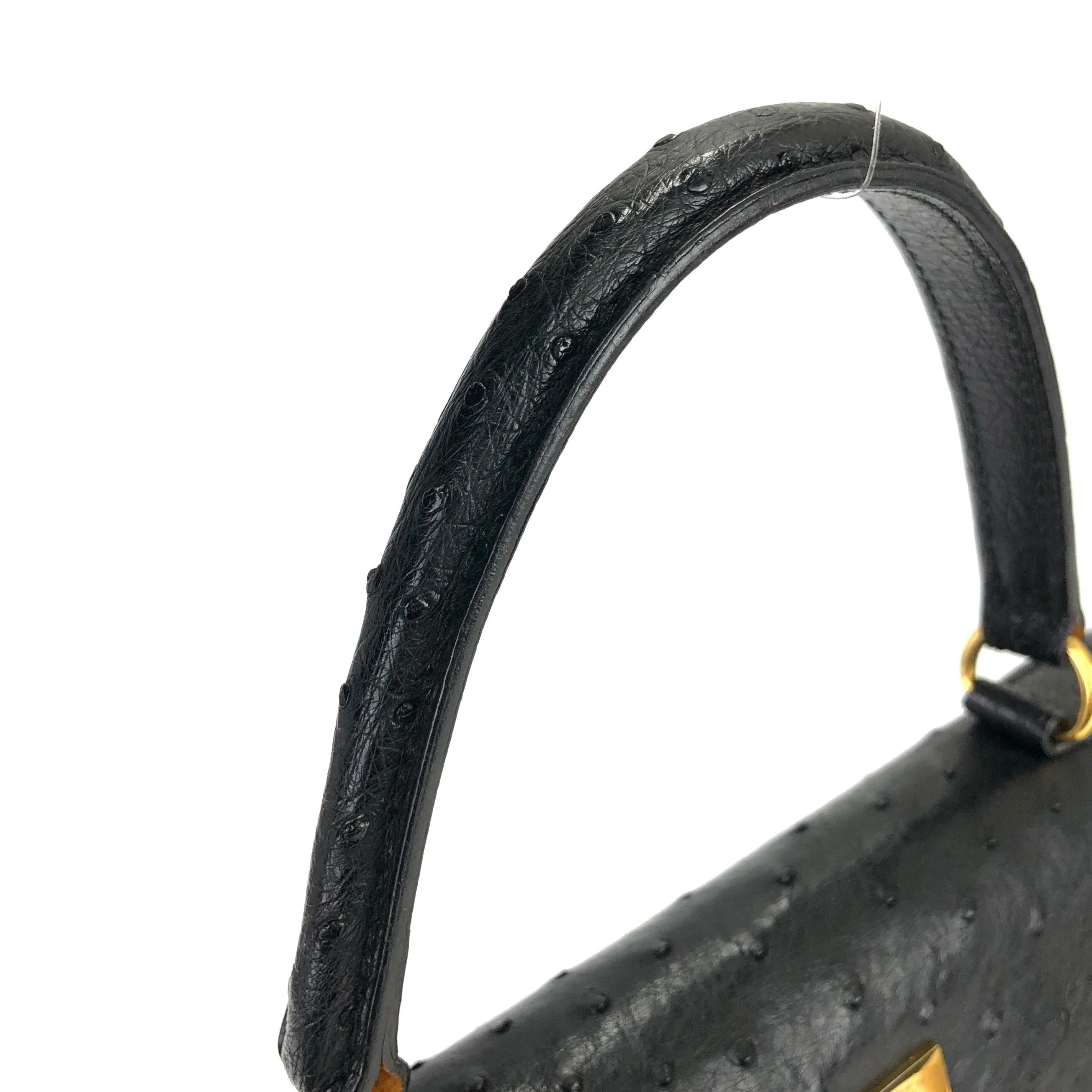 CELINE Mantel Chain Gancini Ostrich Leather Kelly Handbag Black Vintage Old CELINE auwsc2