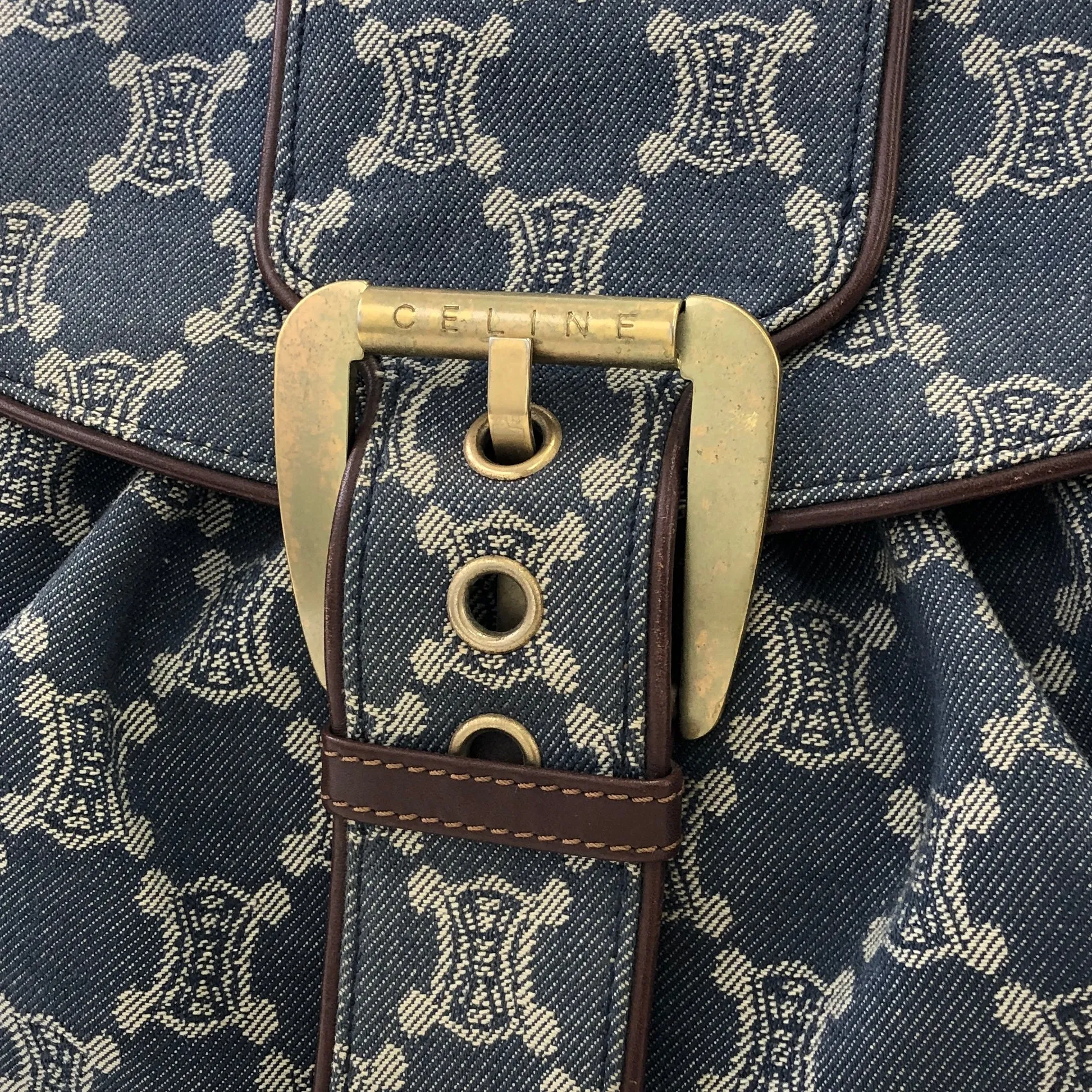 CELINE Paris Macadam Flap Denim Handbag Indigo Vintage karzh3