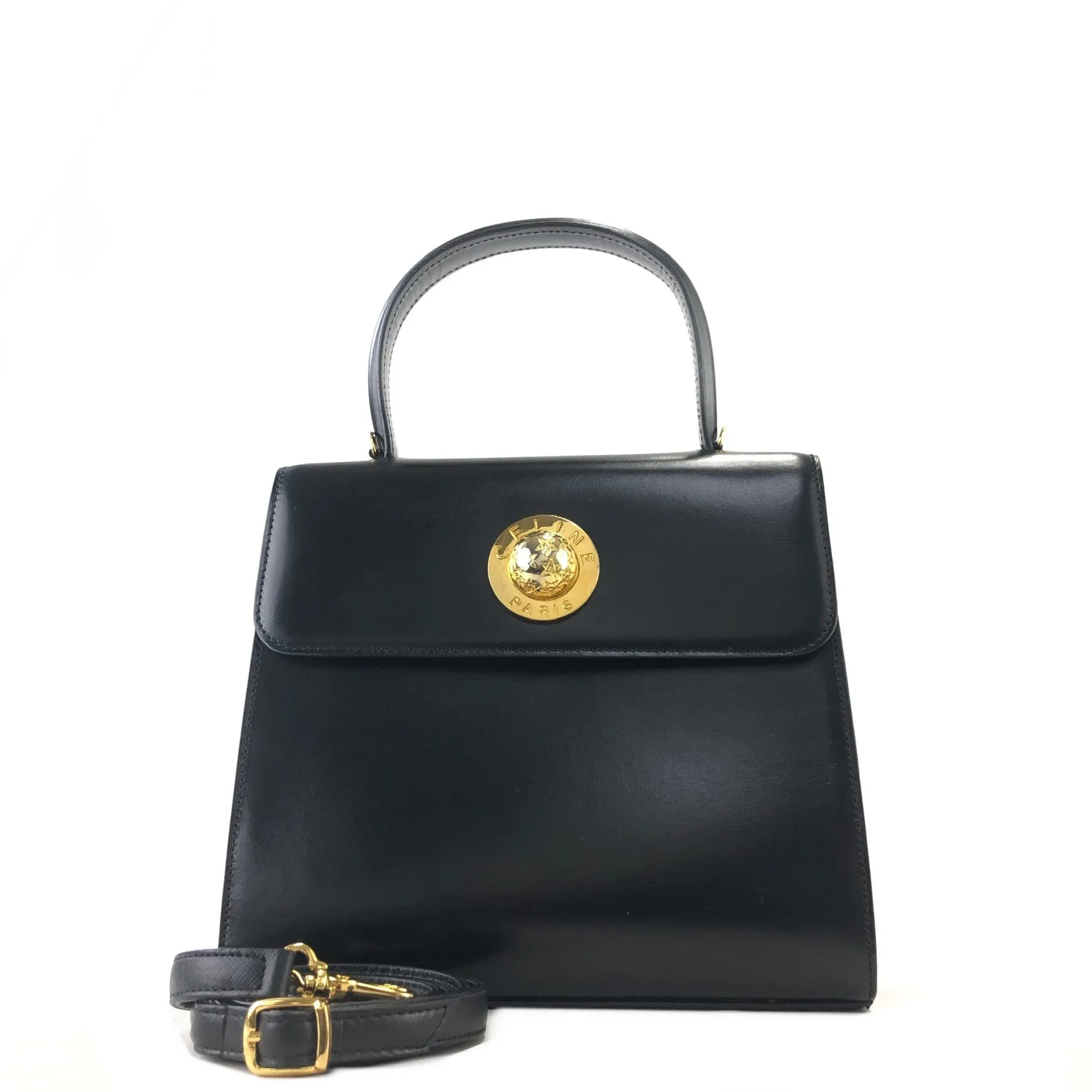 CELINE Starball Leather Two-way Handbag Shoulder bag Black Vintage zvnpgk