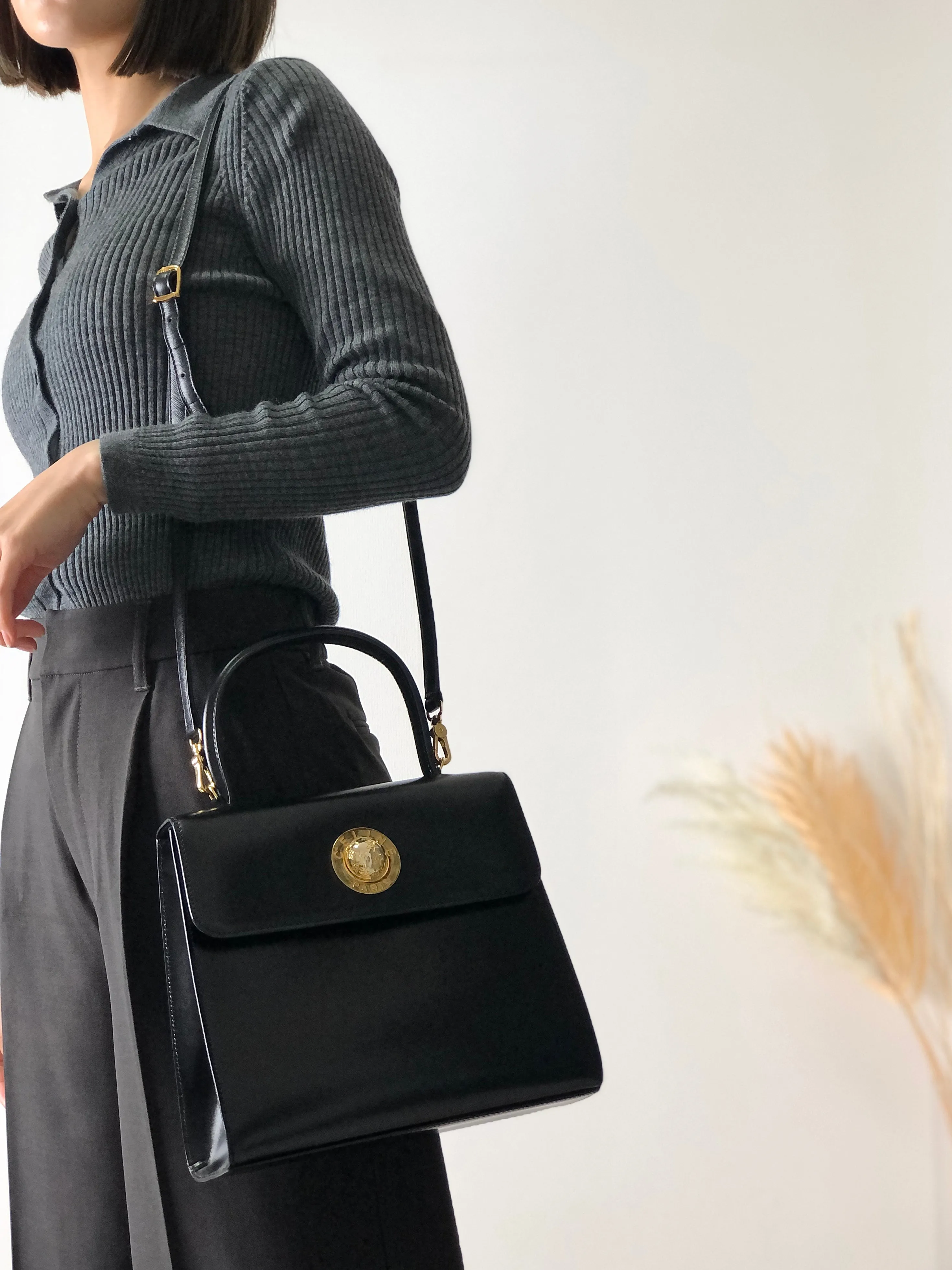 CELINE Starball Leather Two-way Handbag Shoulder bag Black Vintage zvnpgk