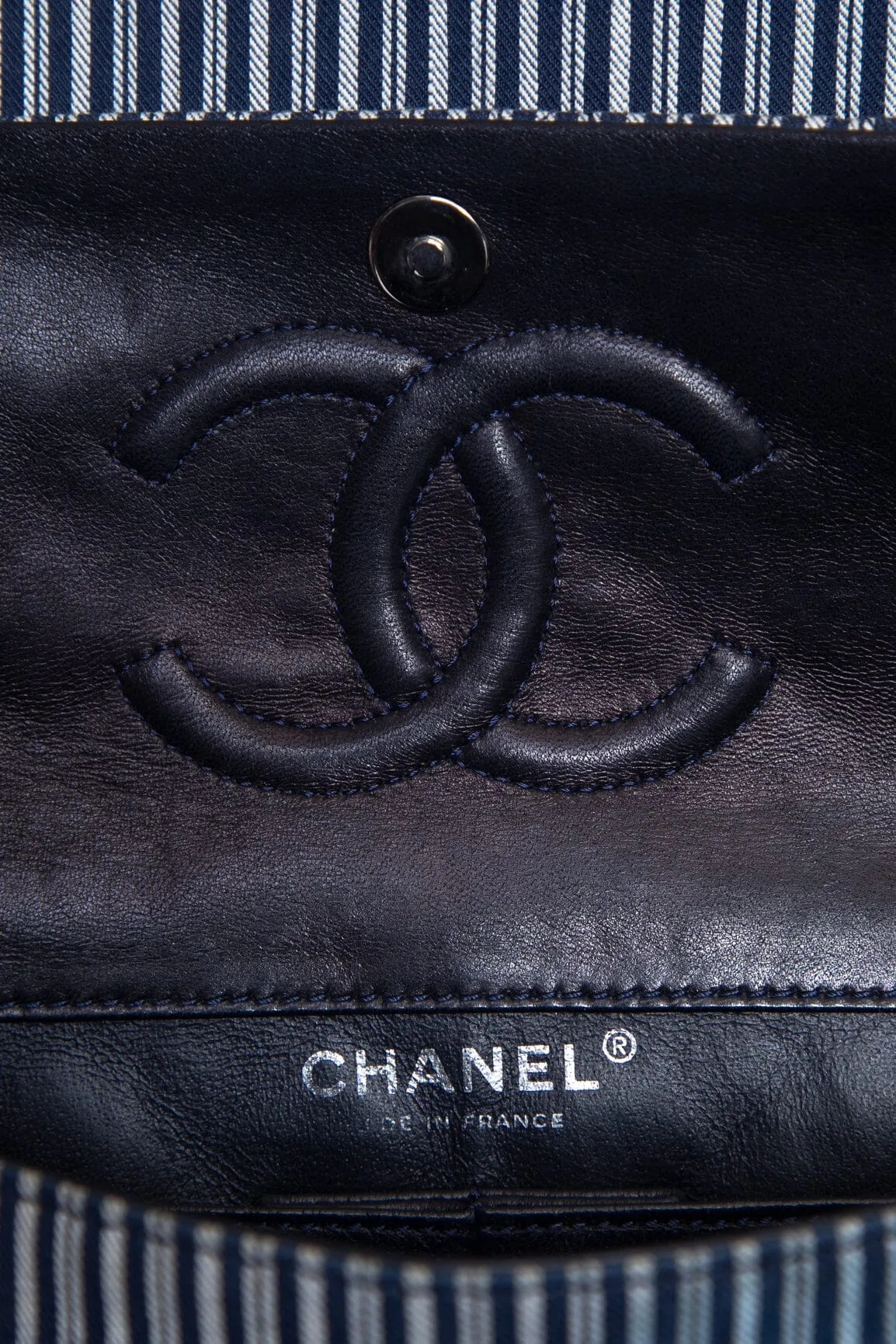 Chanel 2006/08 Navy and White Double Flap Striped Sequin Handbag