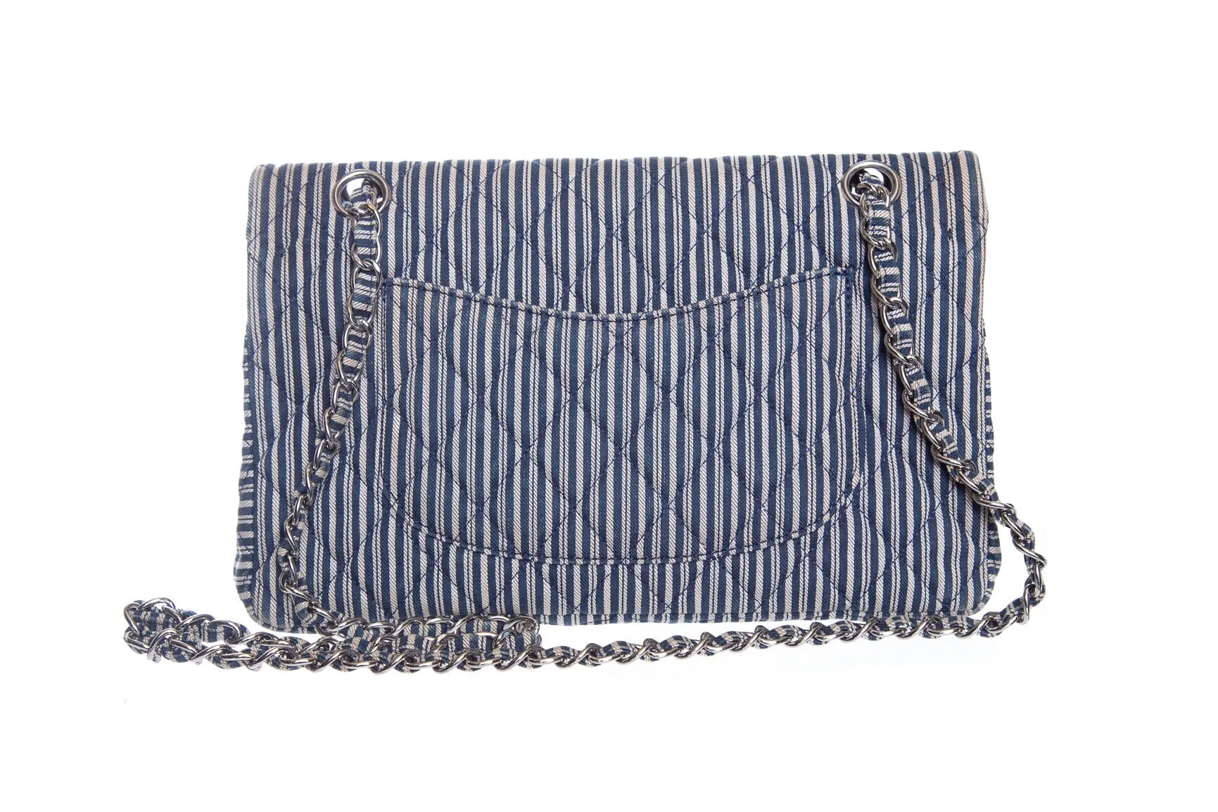 Chanel 2006/08 Navy and White Double Flap Striped Sequin Handbag