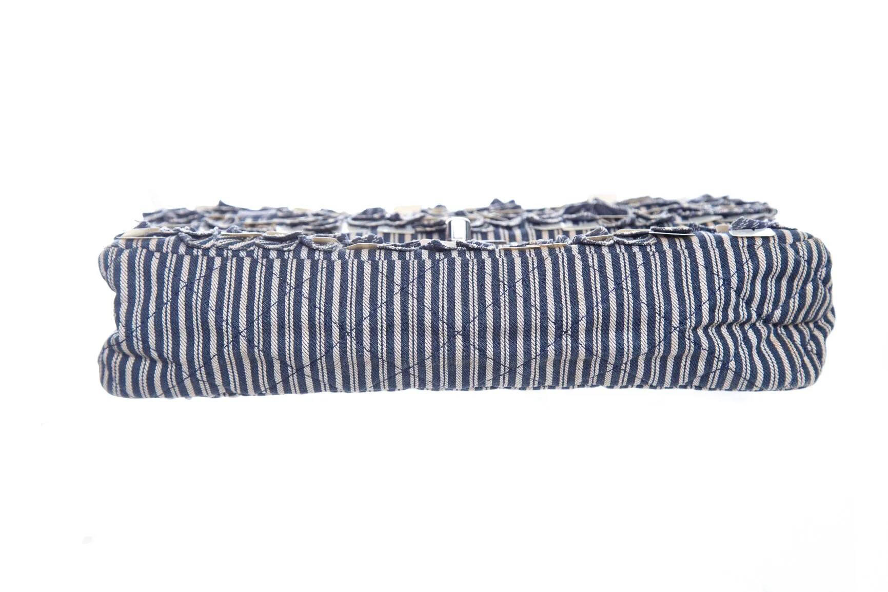 Chanel 2006/08 Navy and White Double Flap Striped Sequin Handbag