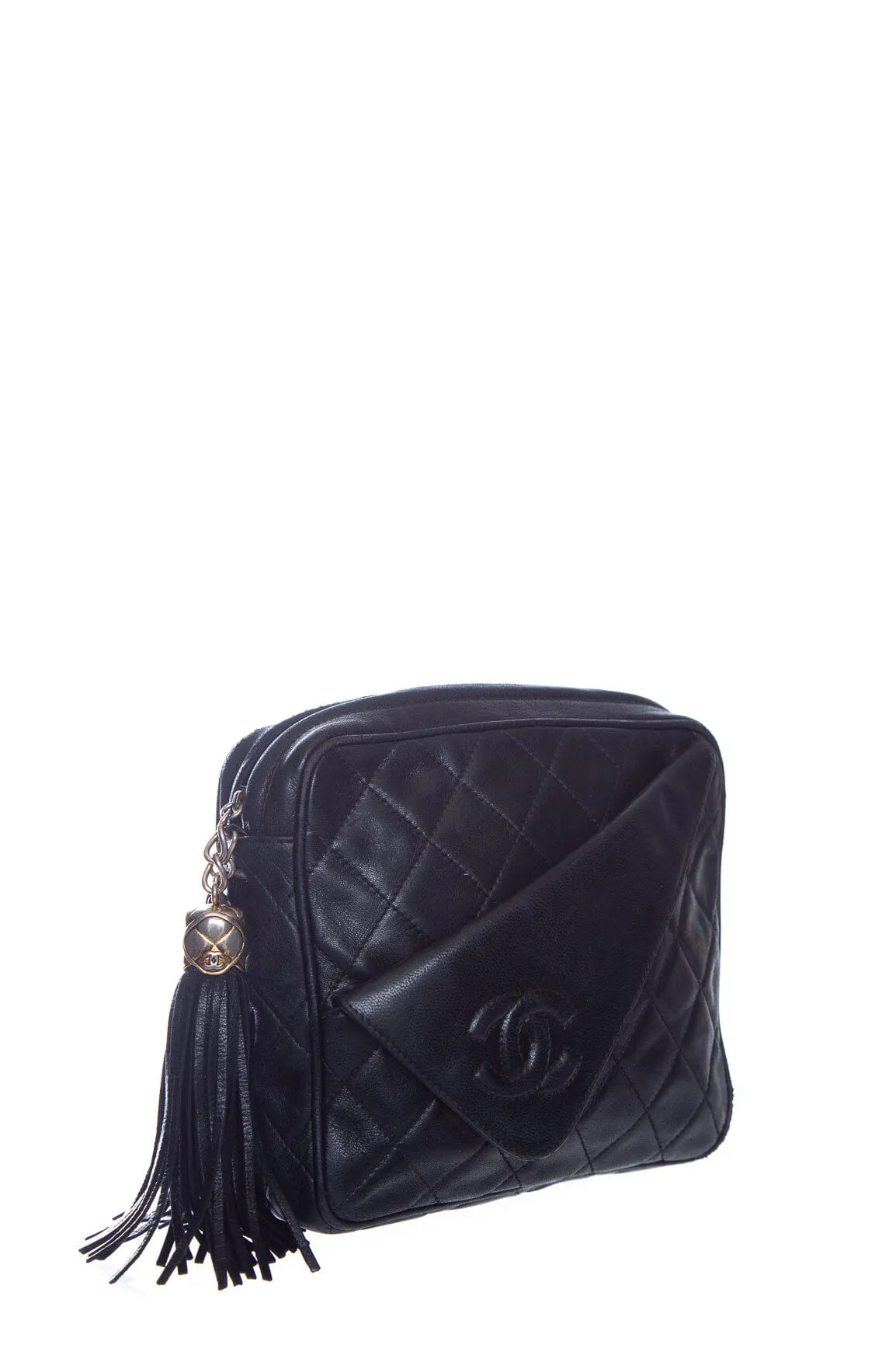 Chanel Black Quilted CC Zip Top Handbag