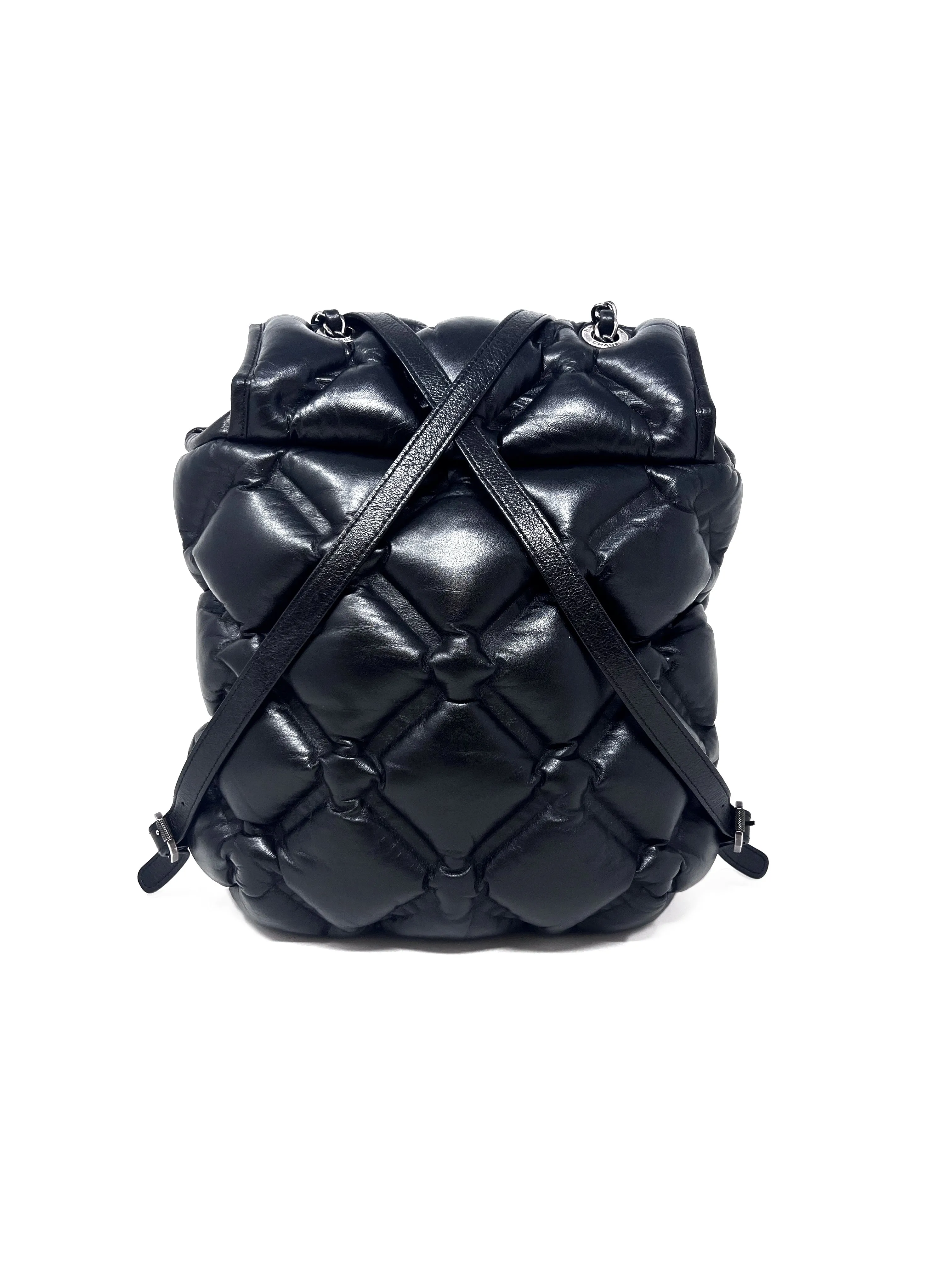 Chanel Black/Silver WDB! '17 'Chesterfield' Calfskin Puffer Quilted Backpack