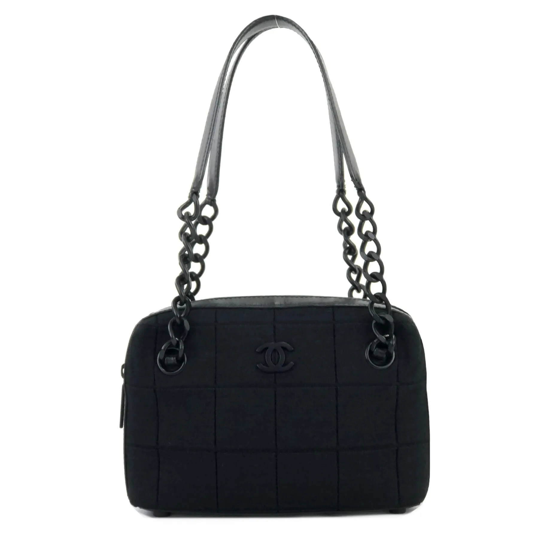CHANEL Chocolate bar Fabric Chain Handbag Shoulder bag Black Vintage Old b7kuuv