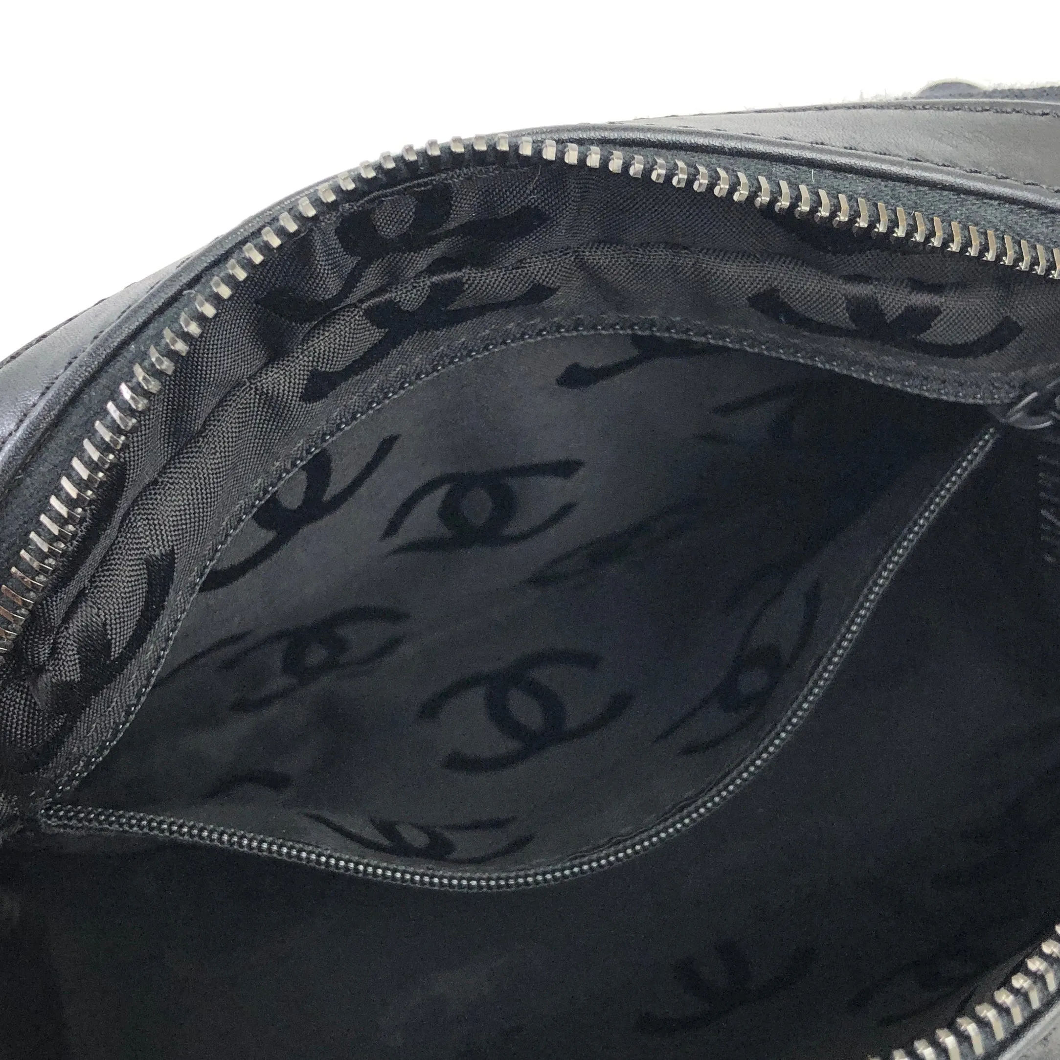 CHANEL Chocolate bar Fabric Chain Handbag Shoulder bag Black Vintage Old b7kuuv