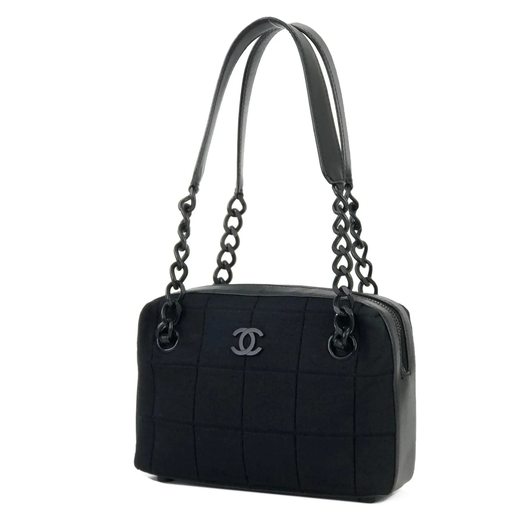 CHANEL Chocolate bar Fabric Chain Handbag Shoulder bag Black Vintage Old b7kuuv