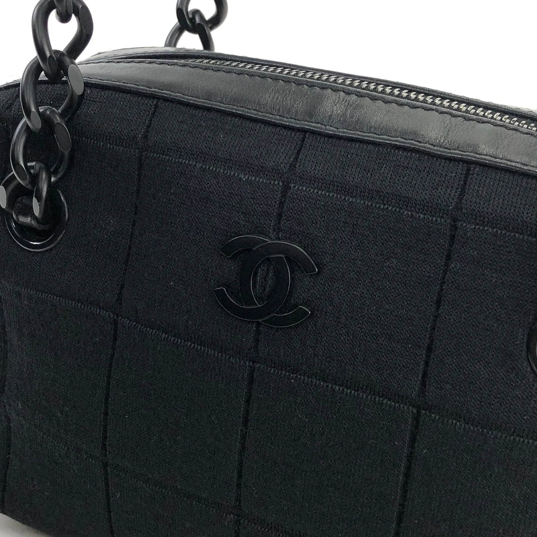 CHANEL Chocolate bar Fabric Chain Handbag Shoulder bag Black Vintage Old b7kuuv