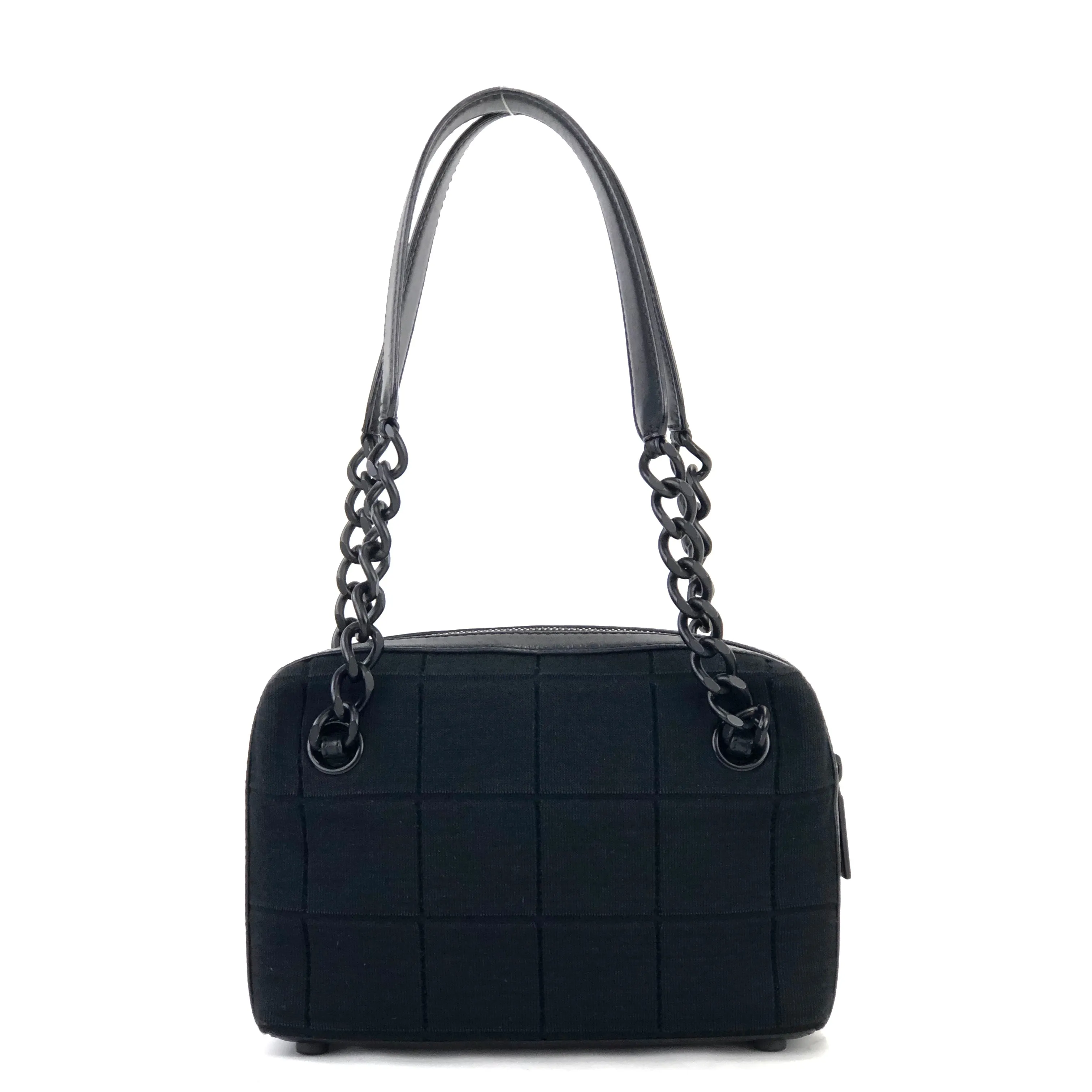 CHANEL Chocolate bar Fabric Chain Handbag Shoulder bag Black Vintage Old b7kuuv