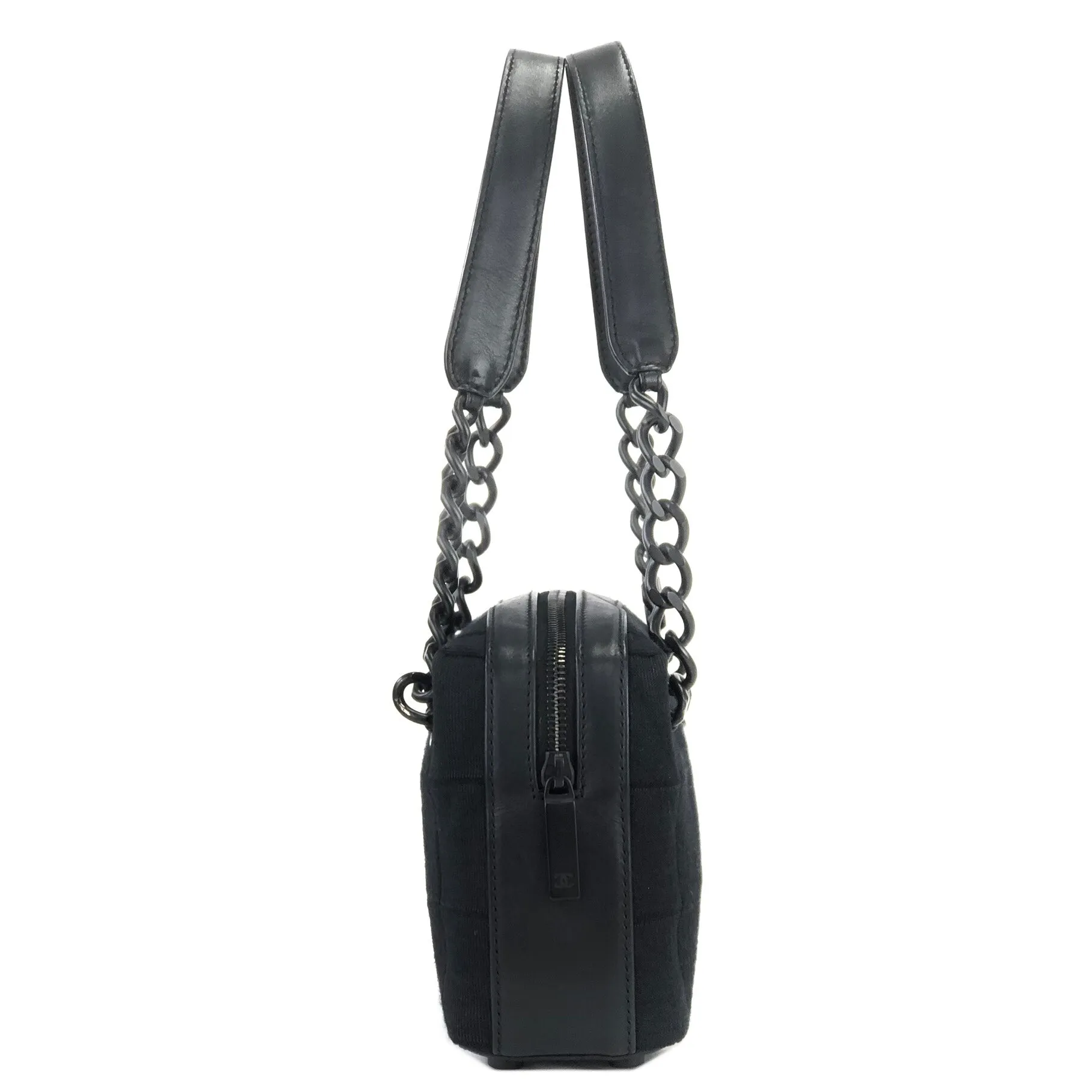 CHANEL Chocolate bar Fabric Chain Handbag Shoulder bag Black Vintage Old b7kuuv