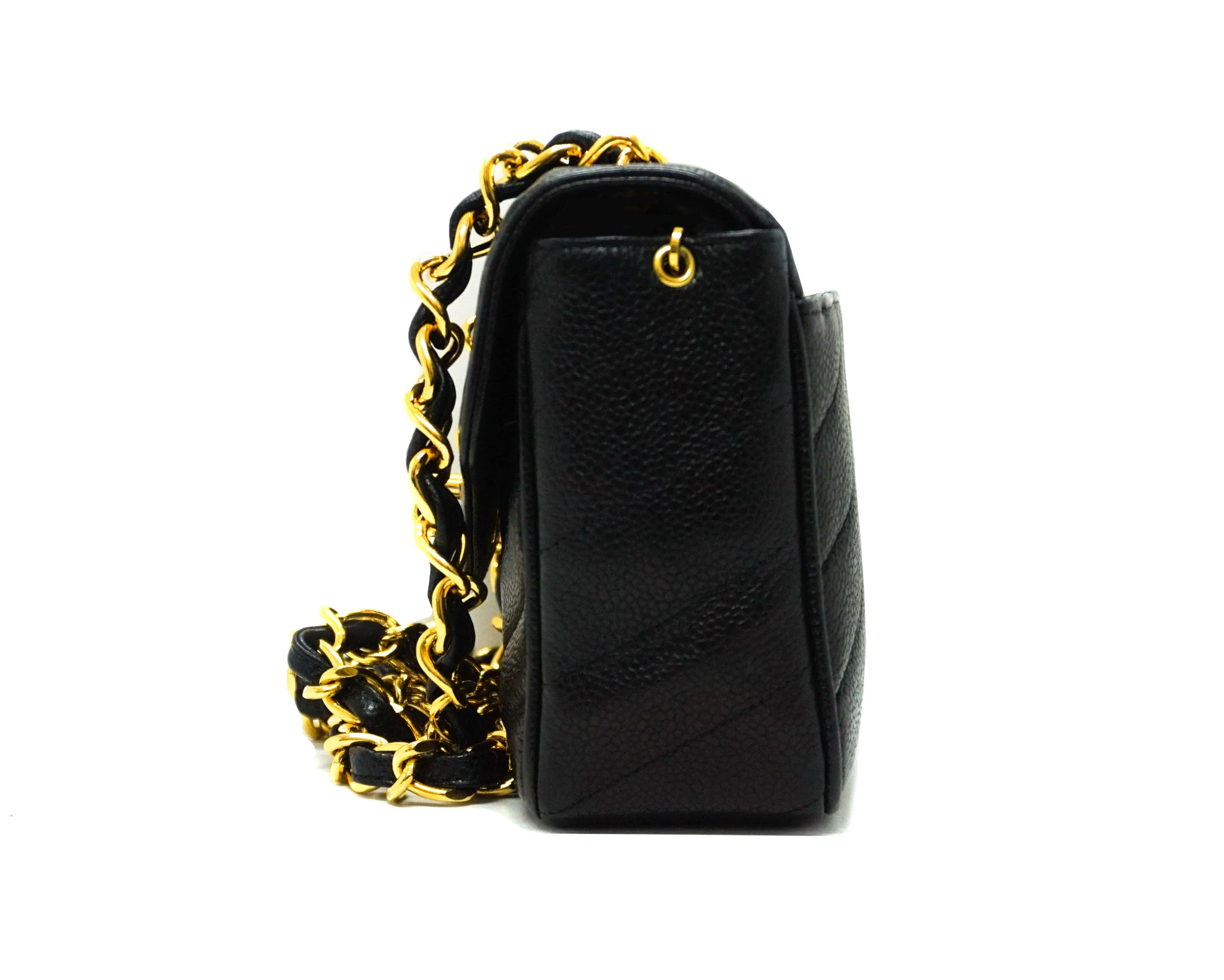 Chanel Vintage Rare Black Caviar Chevron Mini