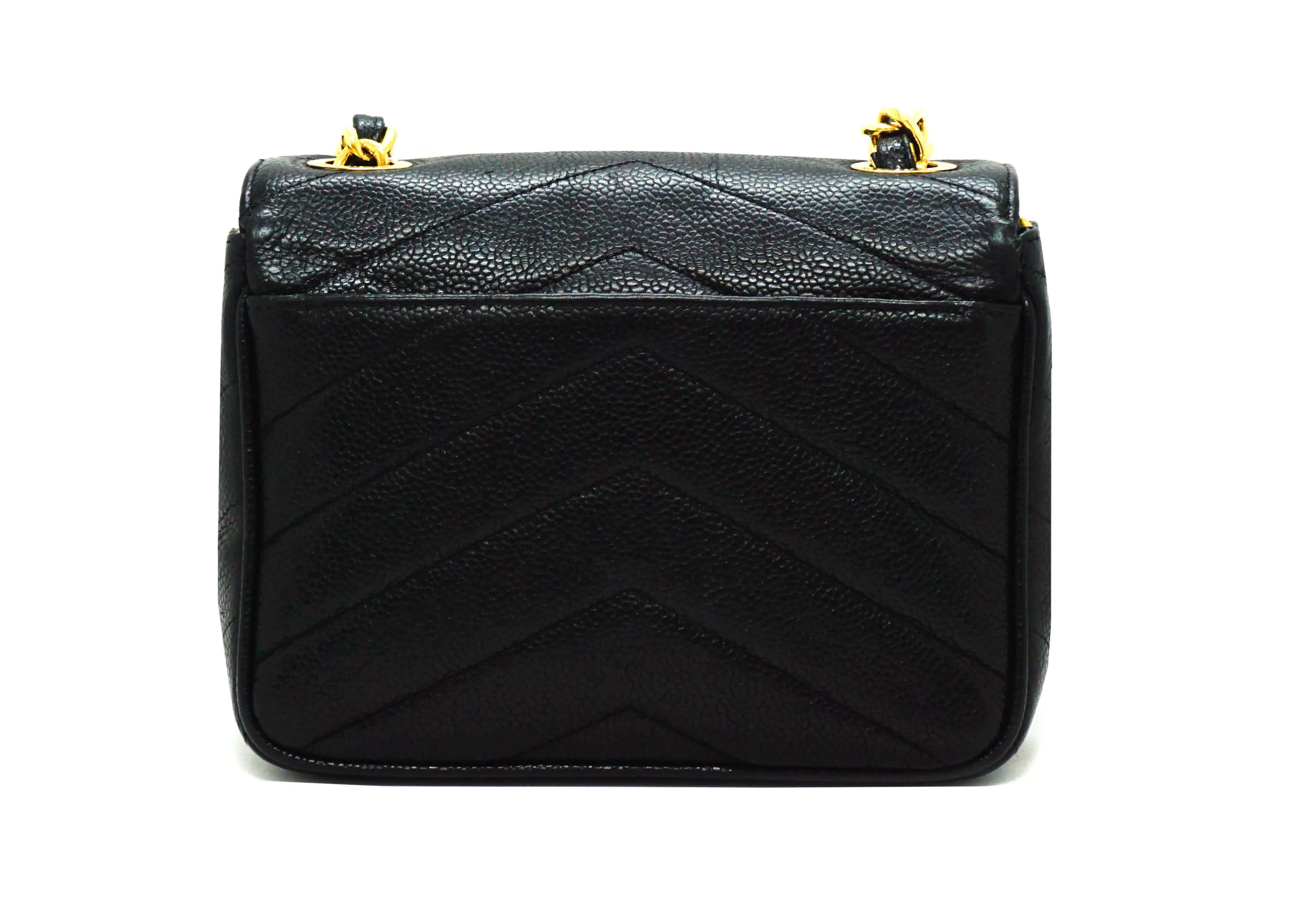 Chanel Vintage Rare Black Caviar Chevron Mini