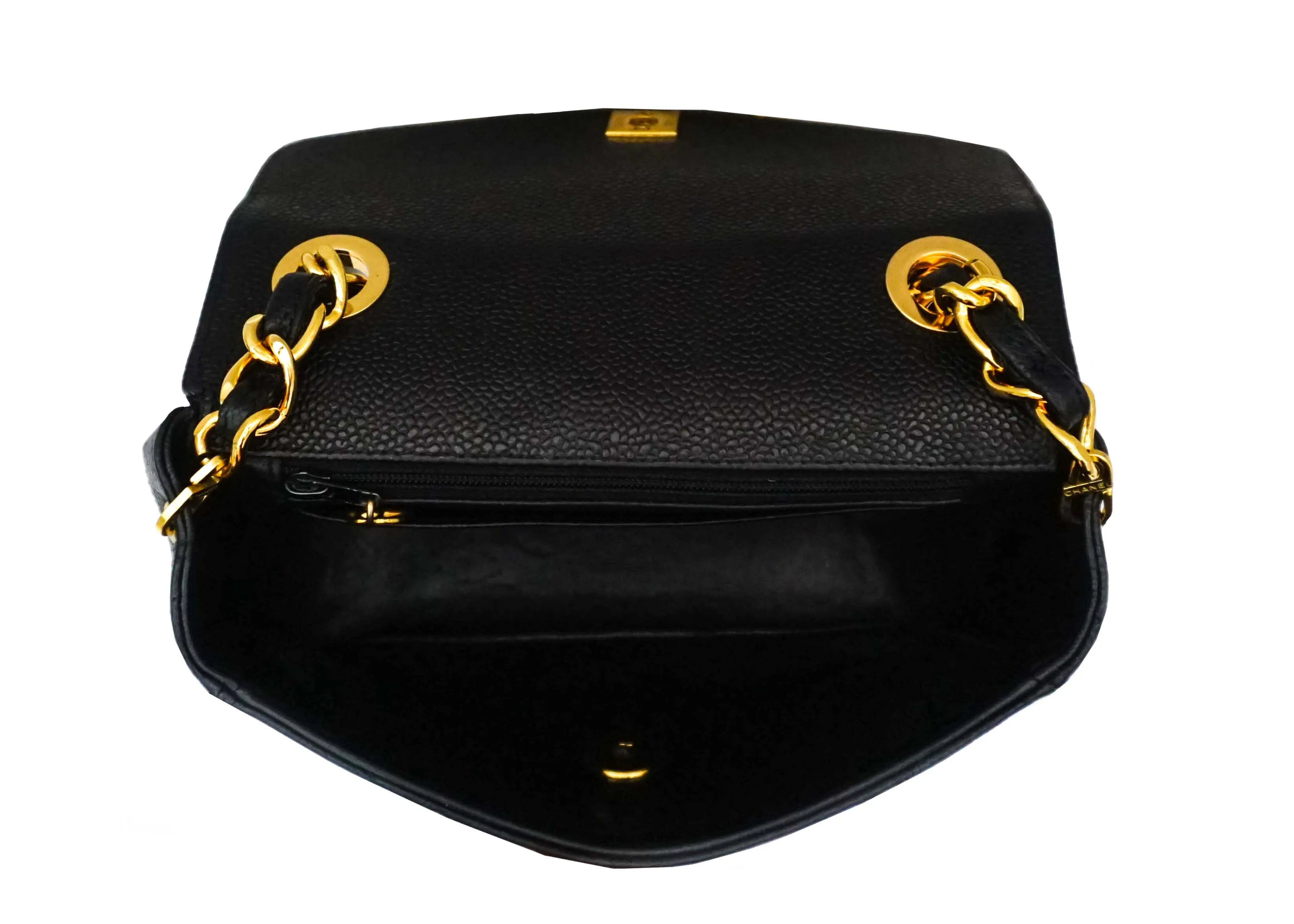 Chanel Vintage Rare Black Caviar Chevron Mini