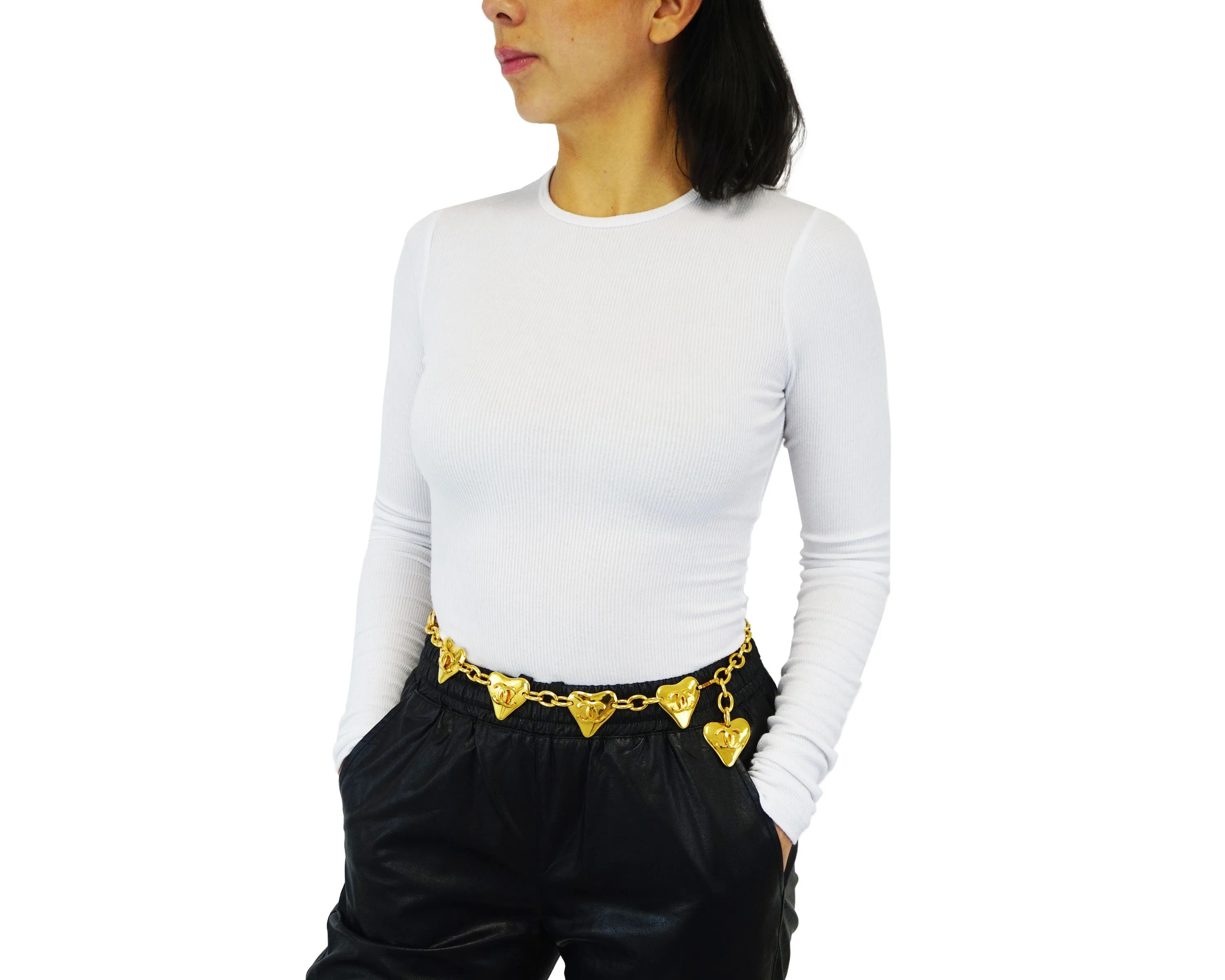 Chanel Vintage Rare Heart Charm Gold Belt