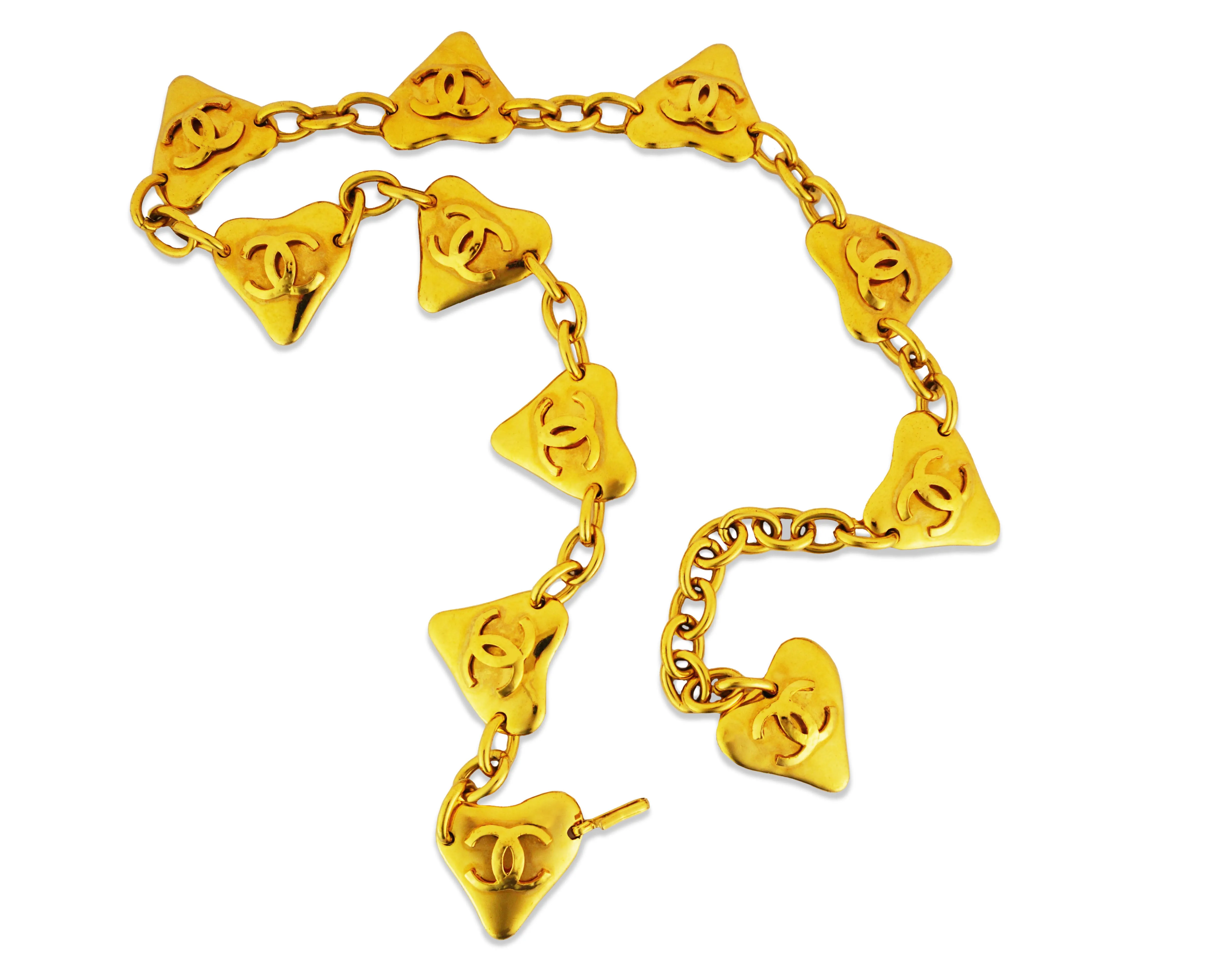 Chanel Vintage Rare Heart Charm Gold Belt