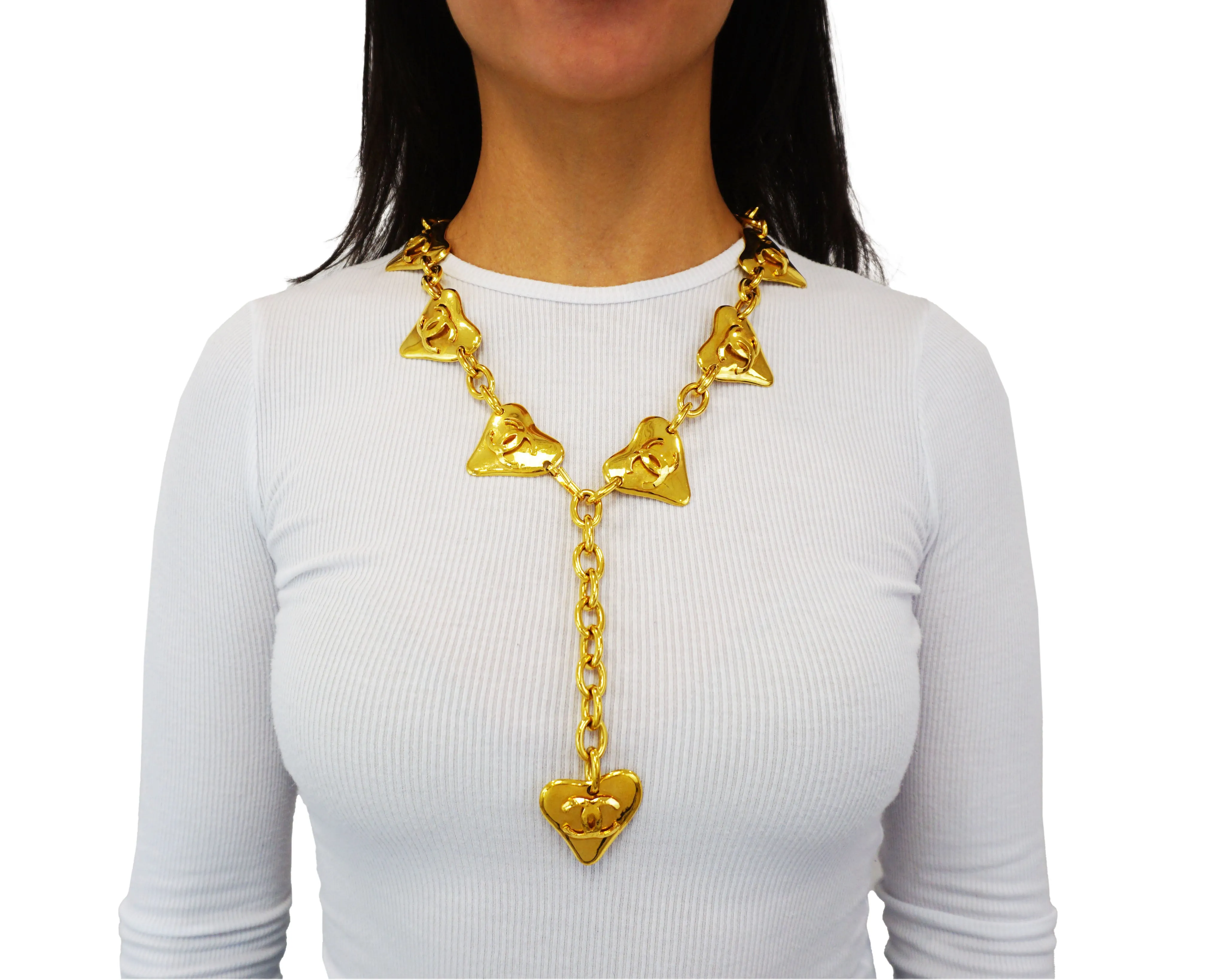 Chanel Vintage Rare Heart Charm Gold Belt